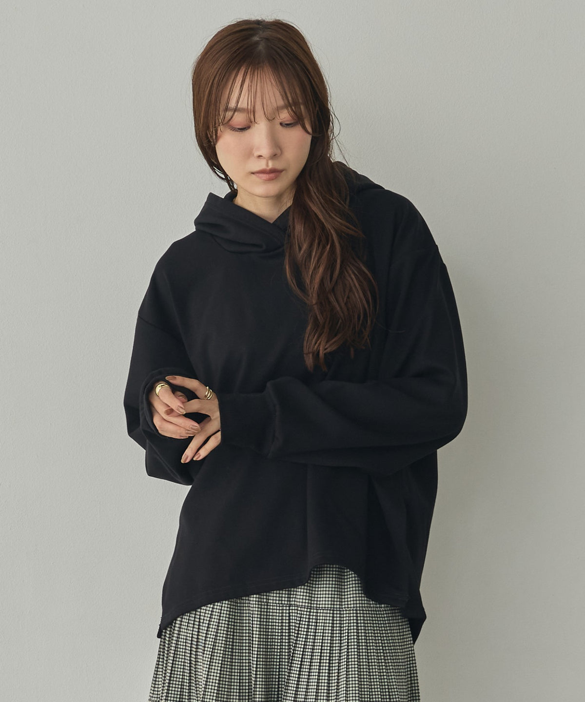 BRUSHED-LINING, SIDE-SLIT, FLOWY HOODIE