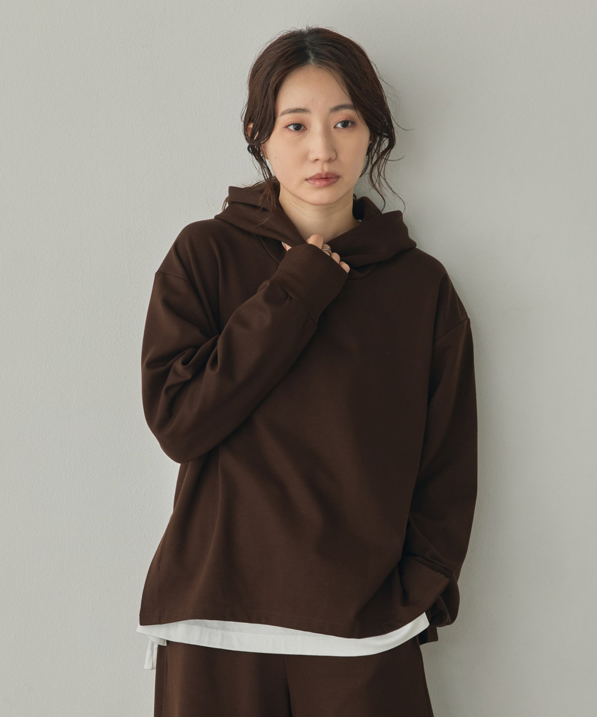 BRUSHED-LINING, SIDE-SLIT, FLOWY HOODIE