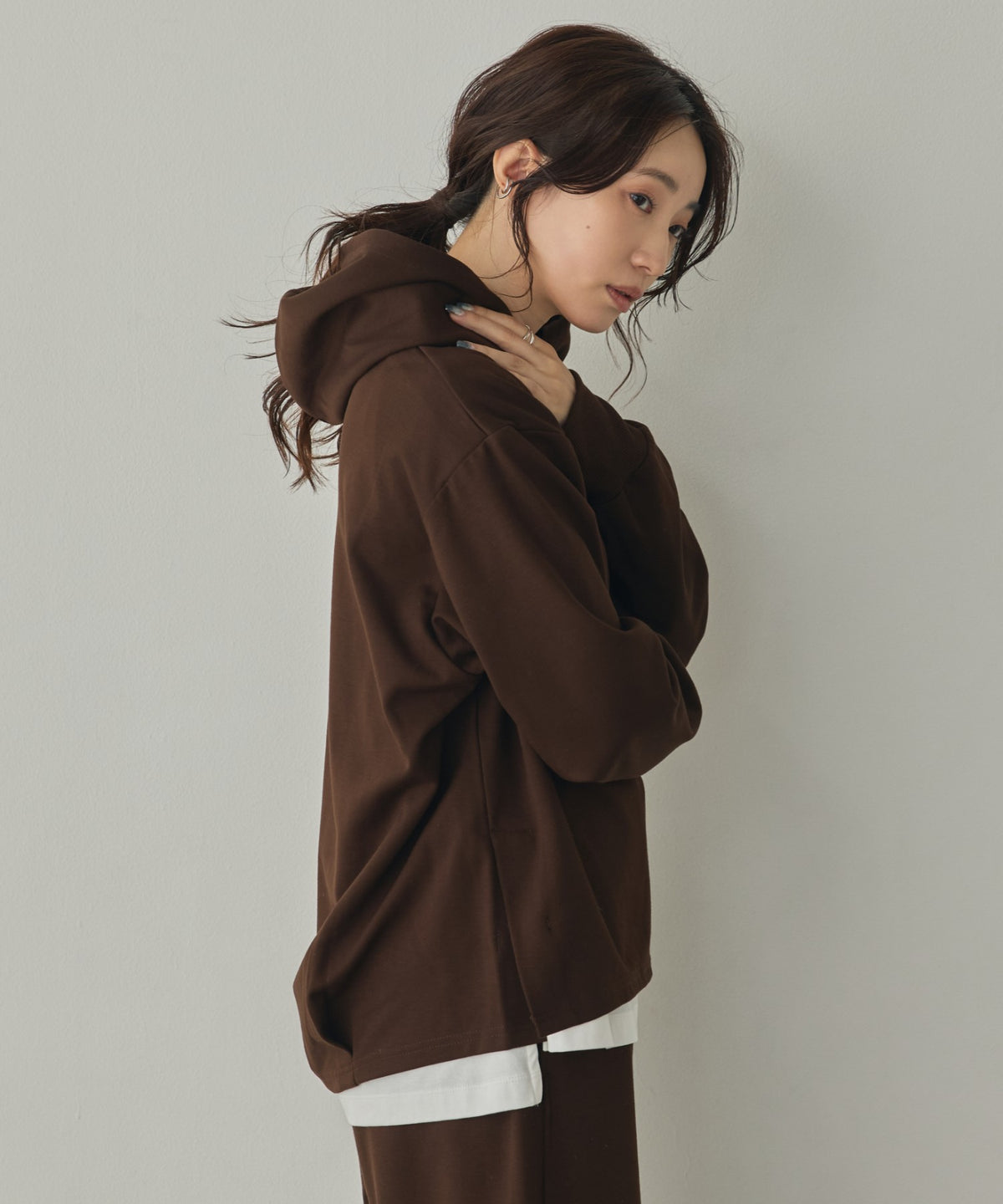 BRUSHED-LINING, SIDE-SLIT, FLOWY HOODIE