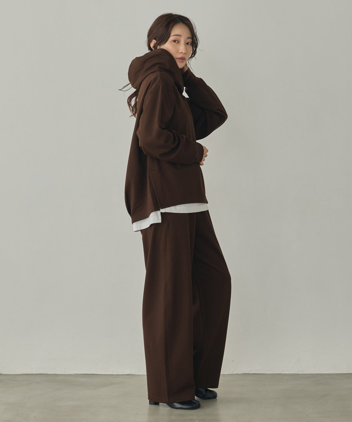 BRUSHED-LINING, SIDE-SLIT, FLOWY HOODIE