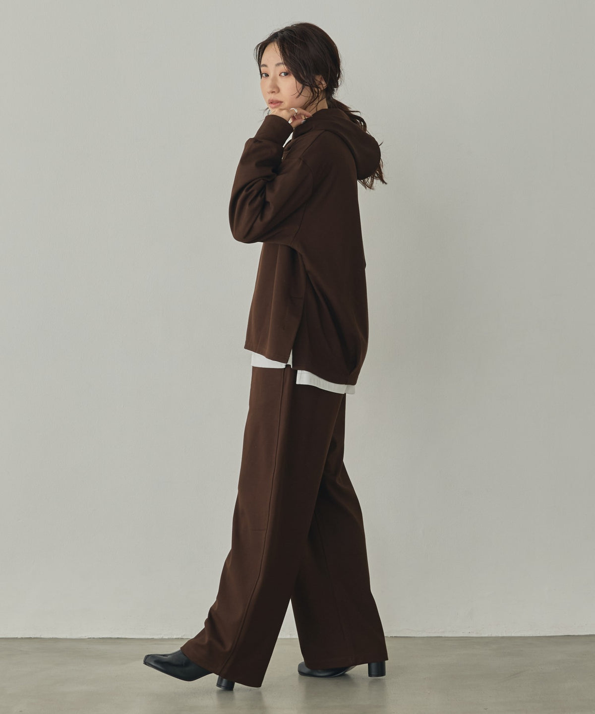 BRUSHED-LINING, SIDE-SLIT, FLOWY HOODIE