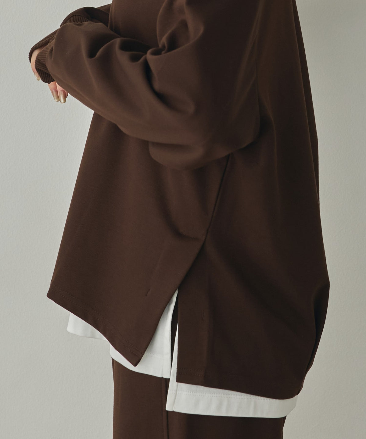 BRUSHED-LINING, SIDE-SLIT, FLOWY HOODIE