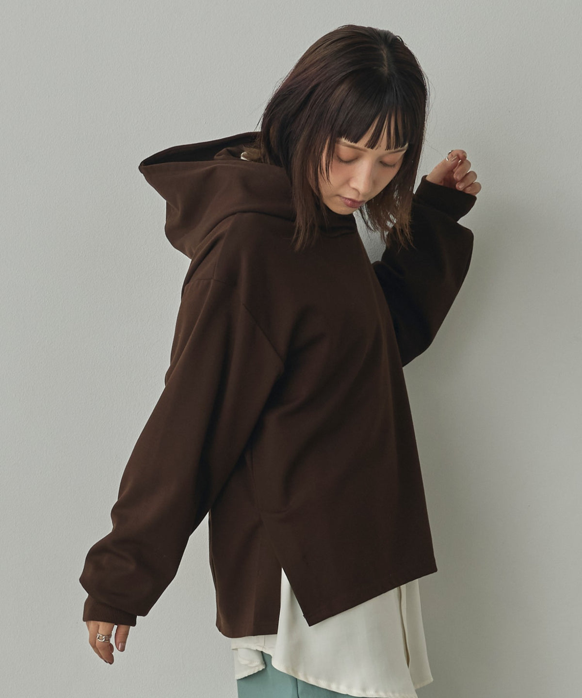 BRUSHED-LINING, SIDE-SLIT, FLOWY HOODIE