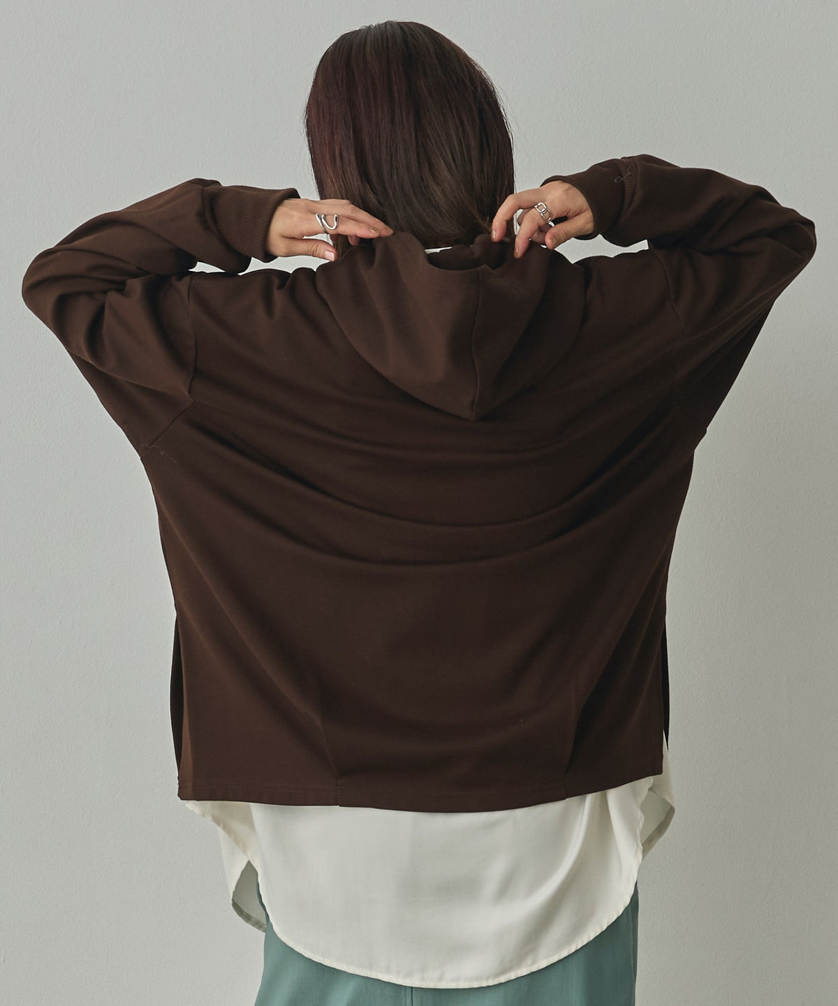BRUSHED-LINING, SIDE-SLIT, FLOWY HOODIE