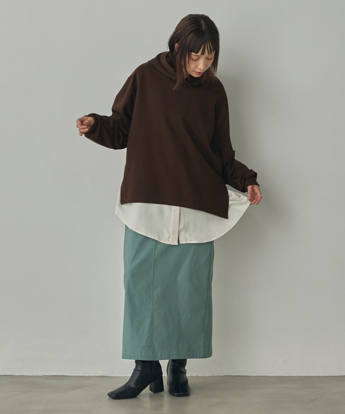 BRUSHED-LINING, SIDE-SLIT, FLOWY HOODIE