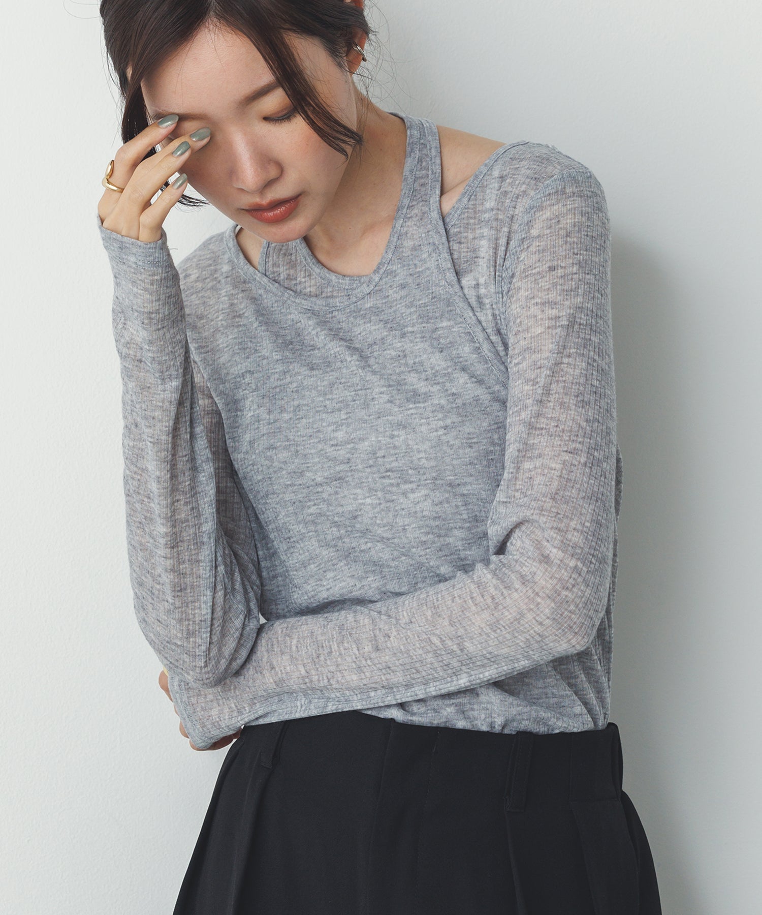[LIMITED] RANDOM RIB LAYERED SHEER TOPS