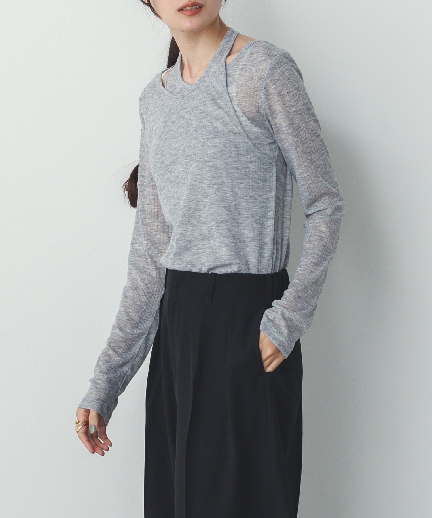 [LIMITED] RANDOM RIB LAYERED SHEER TOPS