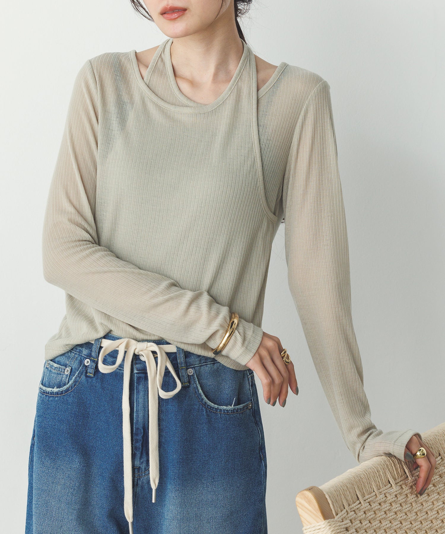 [LIMITED] RANDOM RIB LAYERED SHEER TOPS
