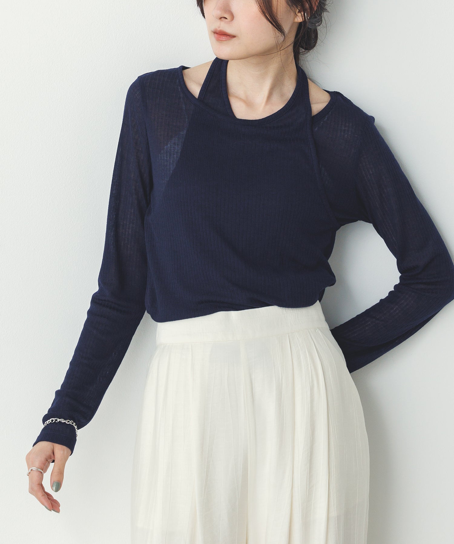 トップス ma WEB限定/別注】ランダムリブ レイヤード シアートップス