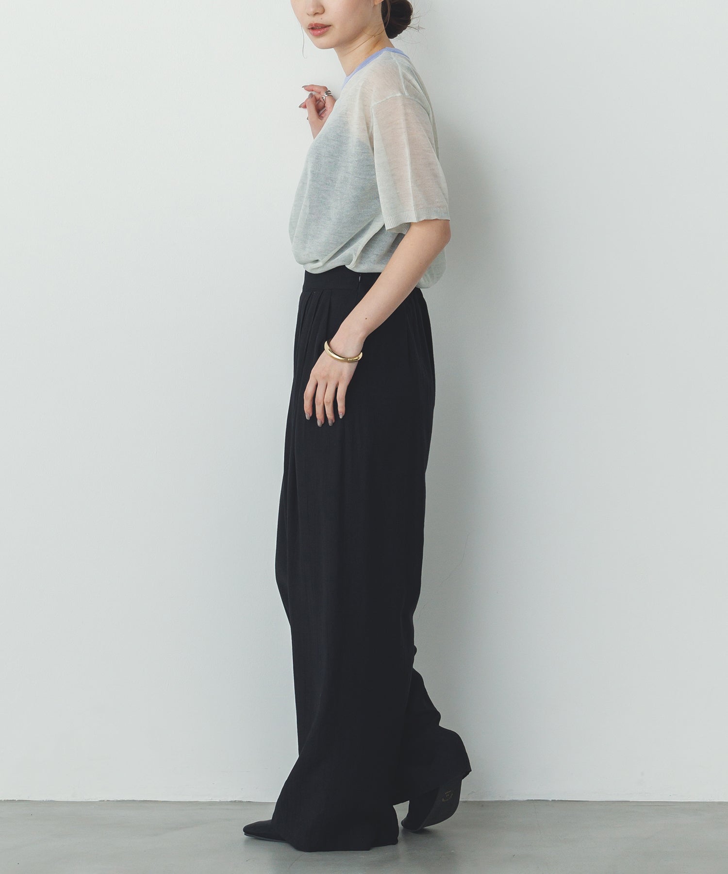 バイカラー シアー半袖ニット