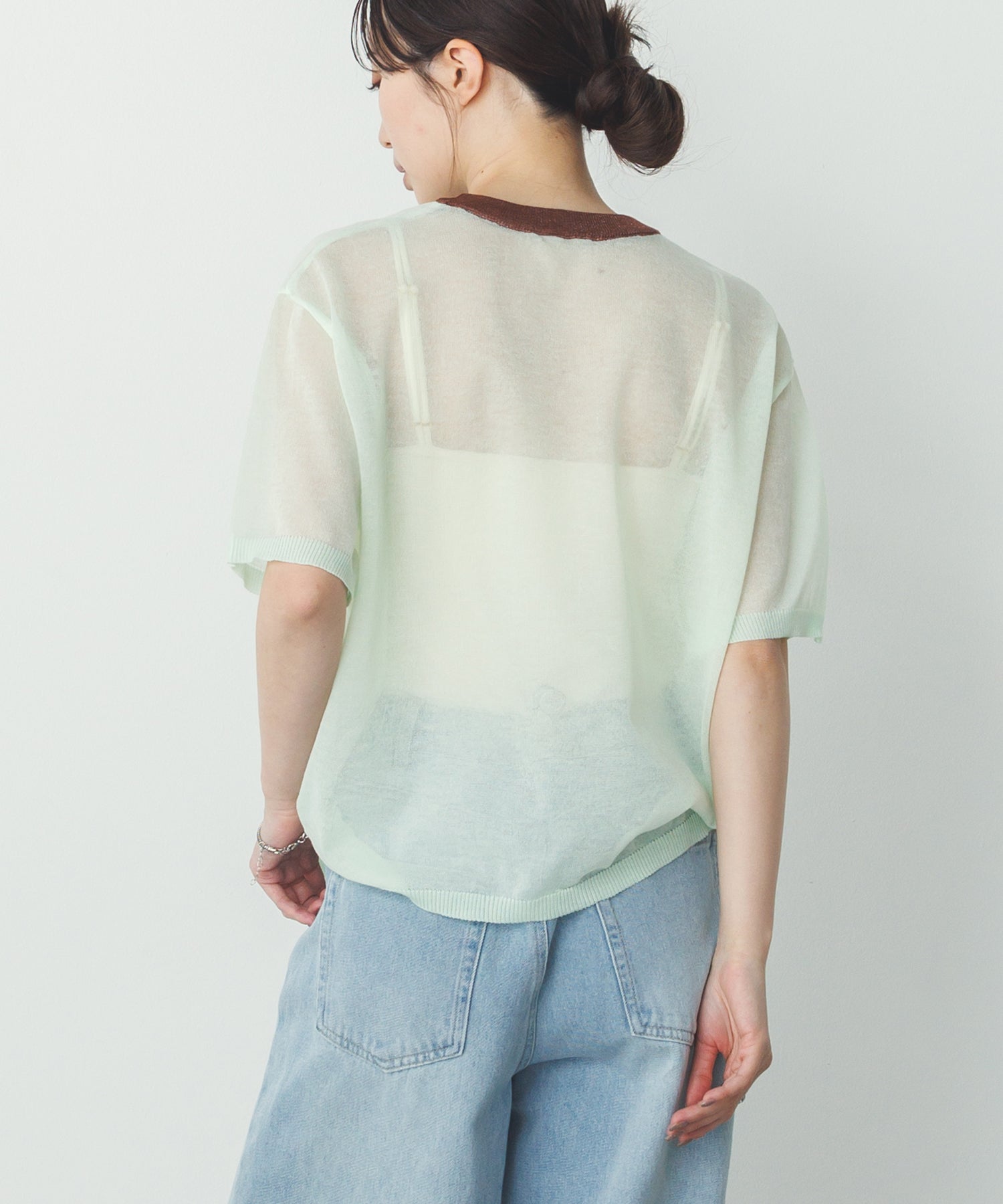 バイカラー シアー半袖ニット