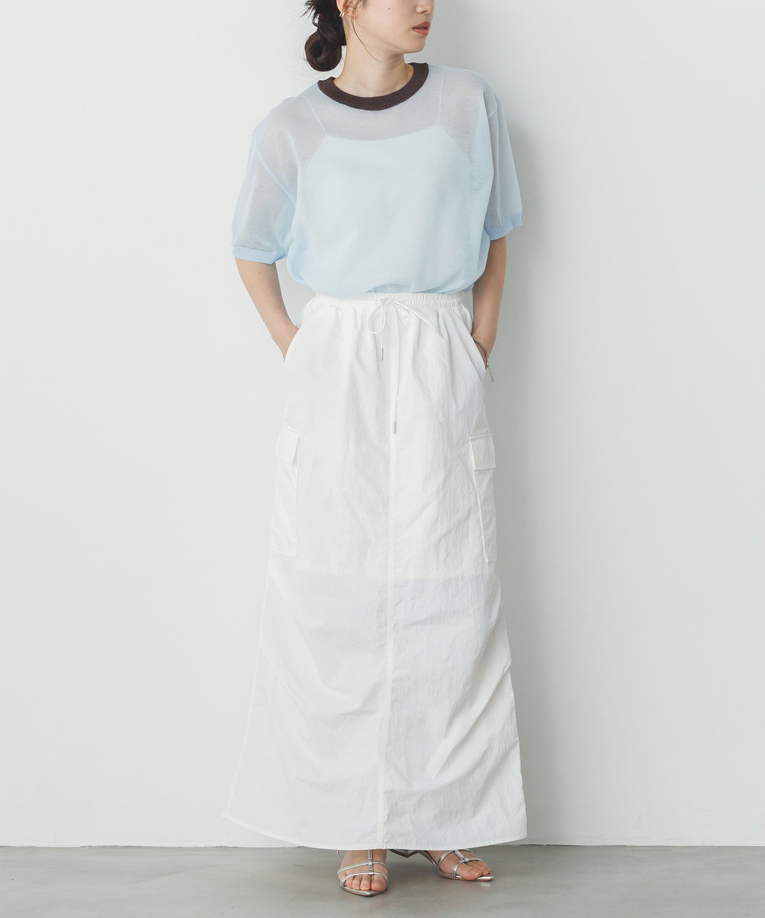 バイカラー シアー半袖ニット