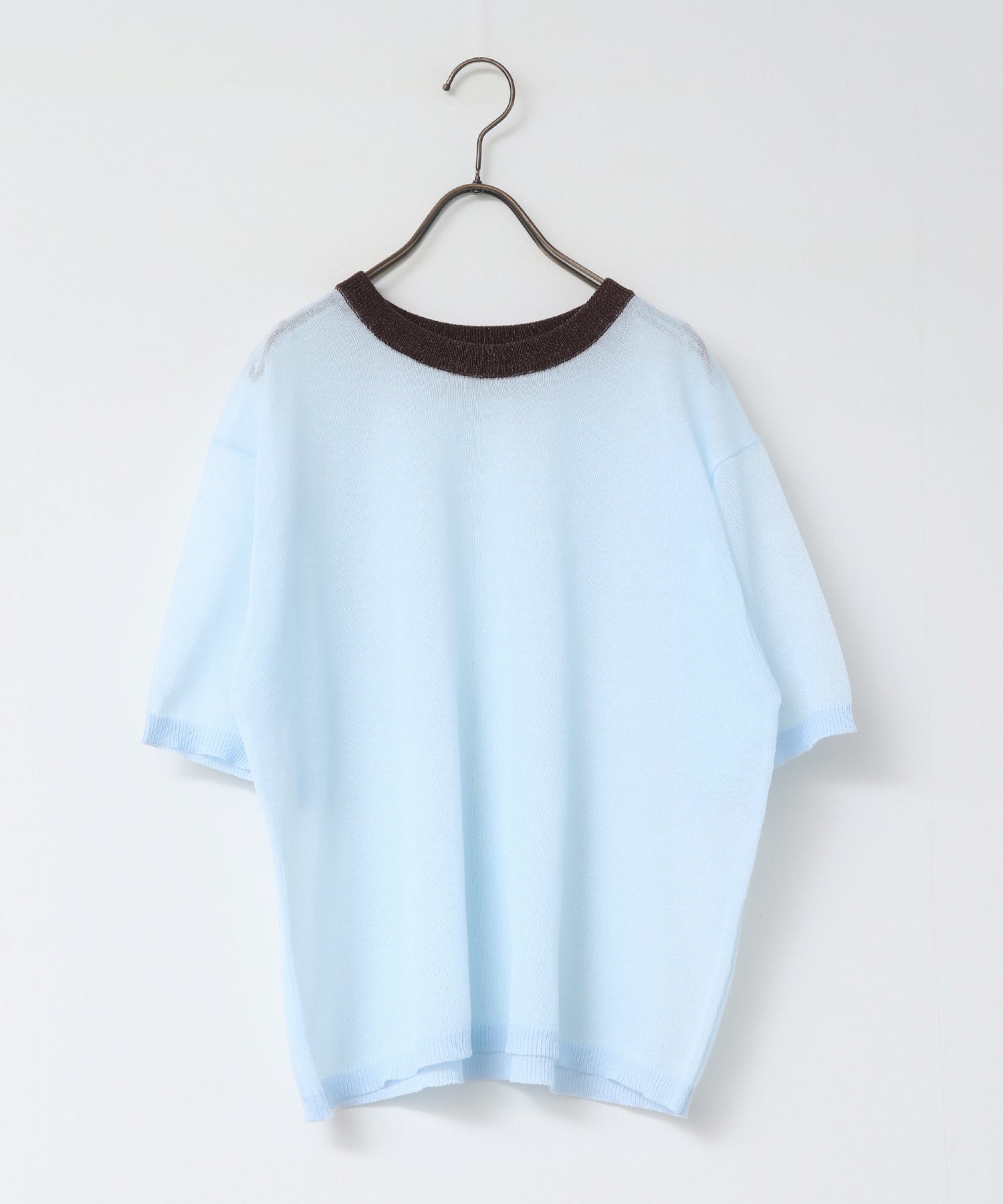 バイカラー シアー半袖ニット