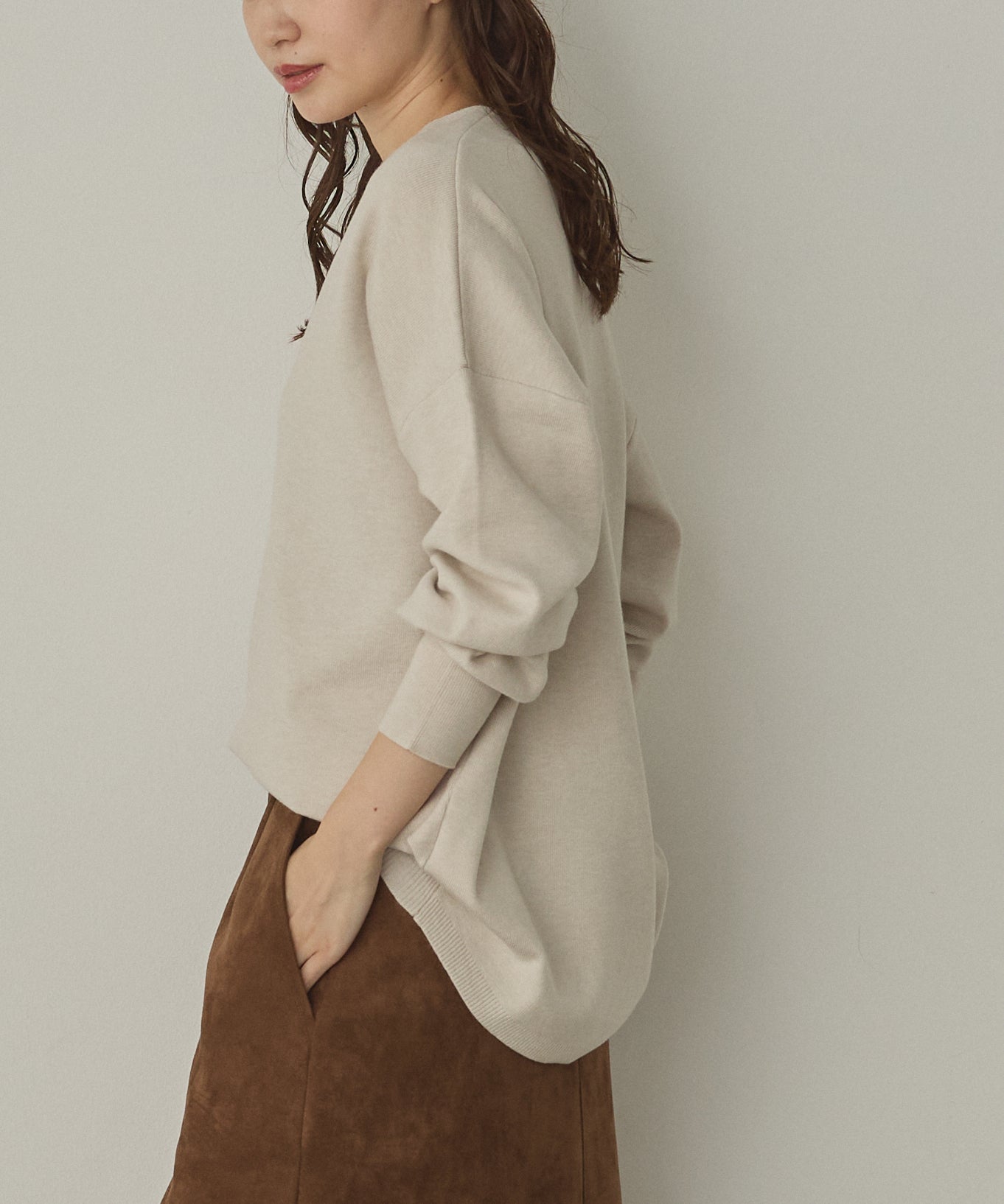 静電気防止】やわもちヤーン ドロップショルダーニット