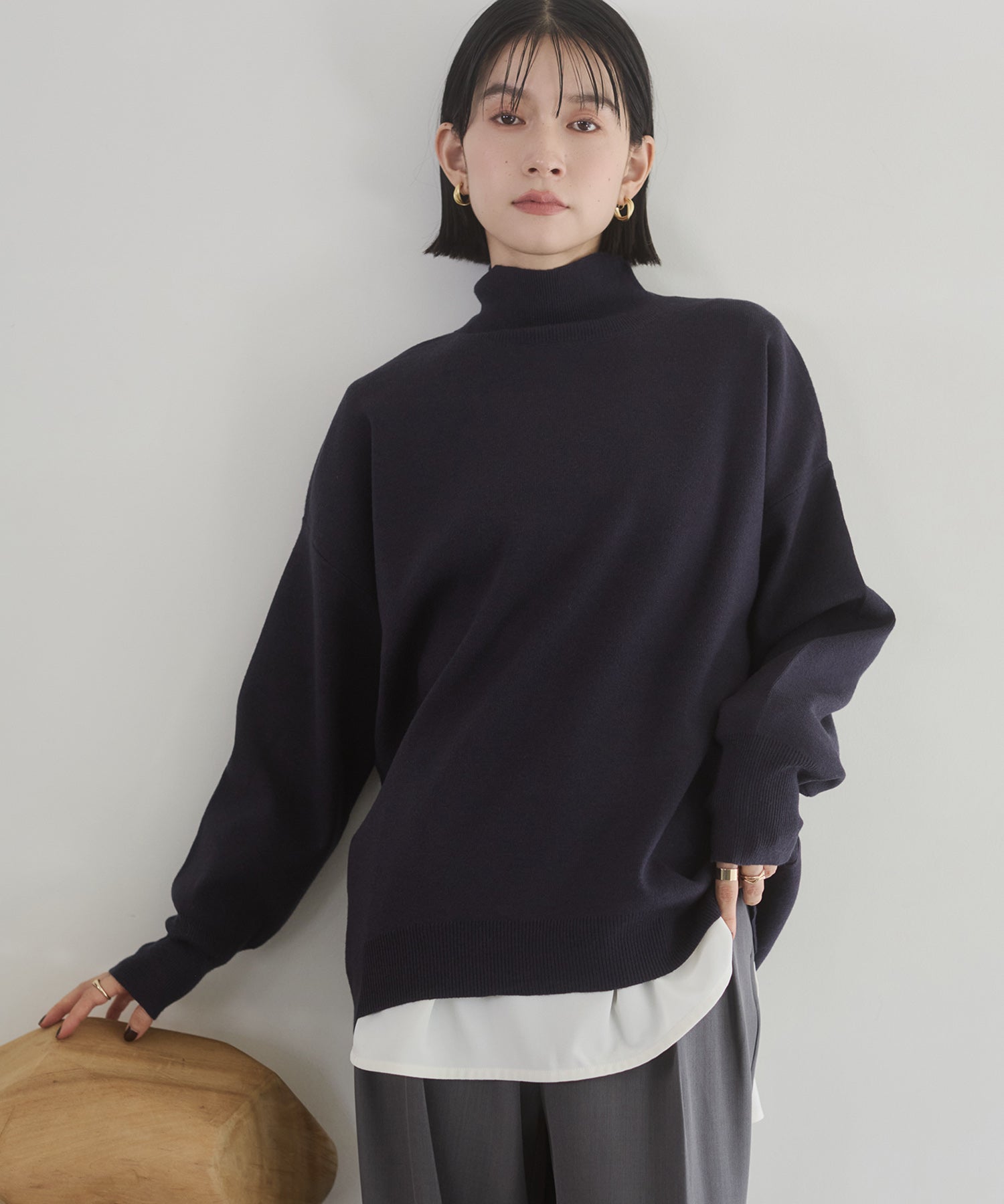 【静電気防止】やわもちヤーン タートルドルマンニット