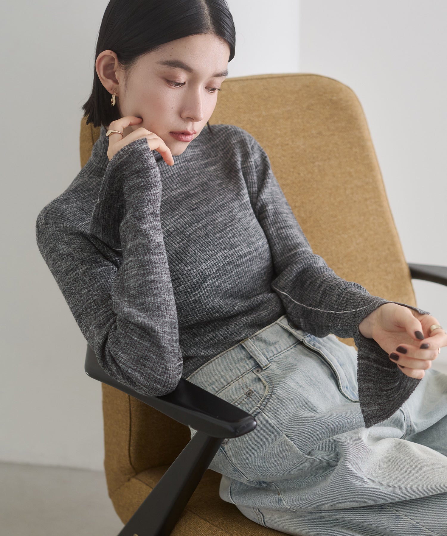 配色 タートルリブニット