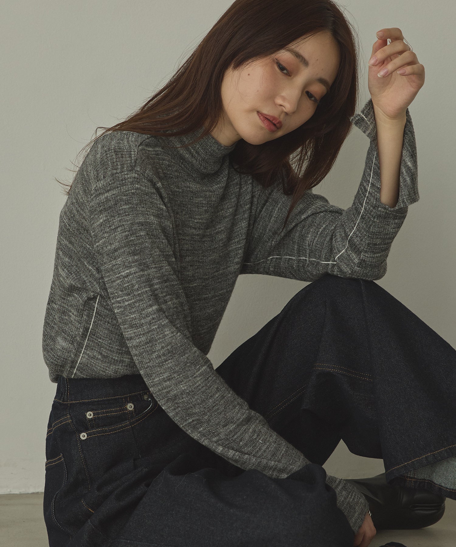 配色 タートルリブニット