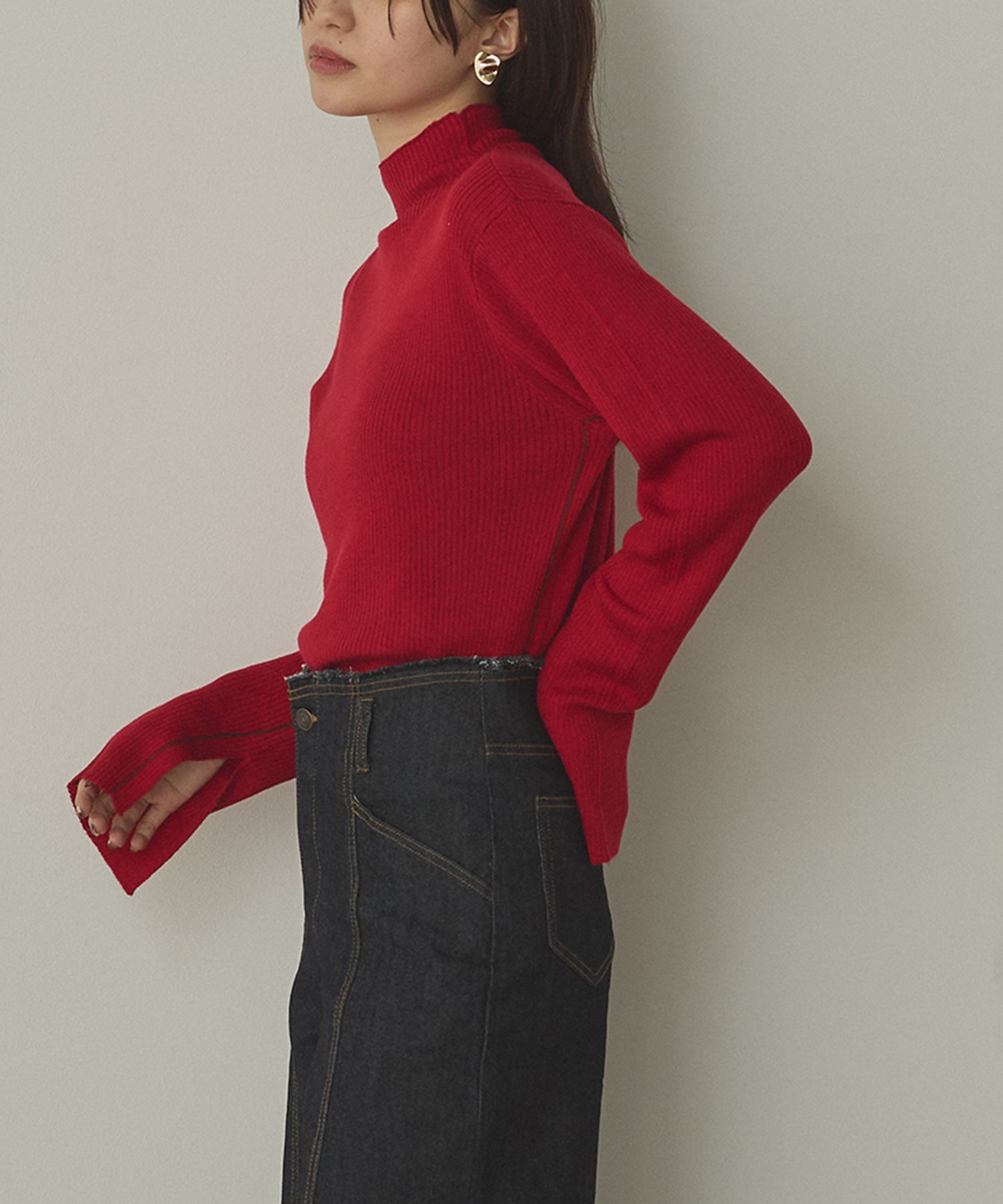 配色 タートルリブニット