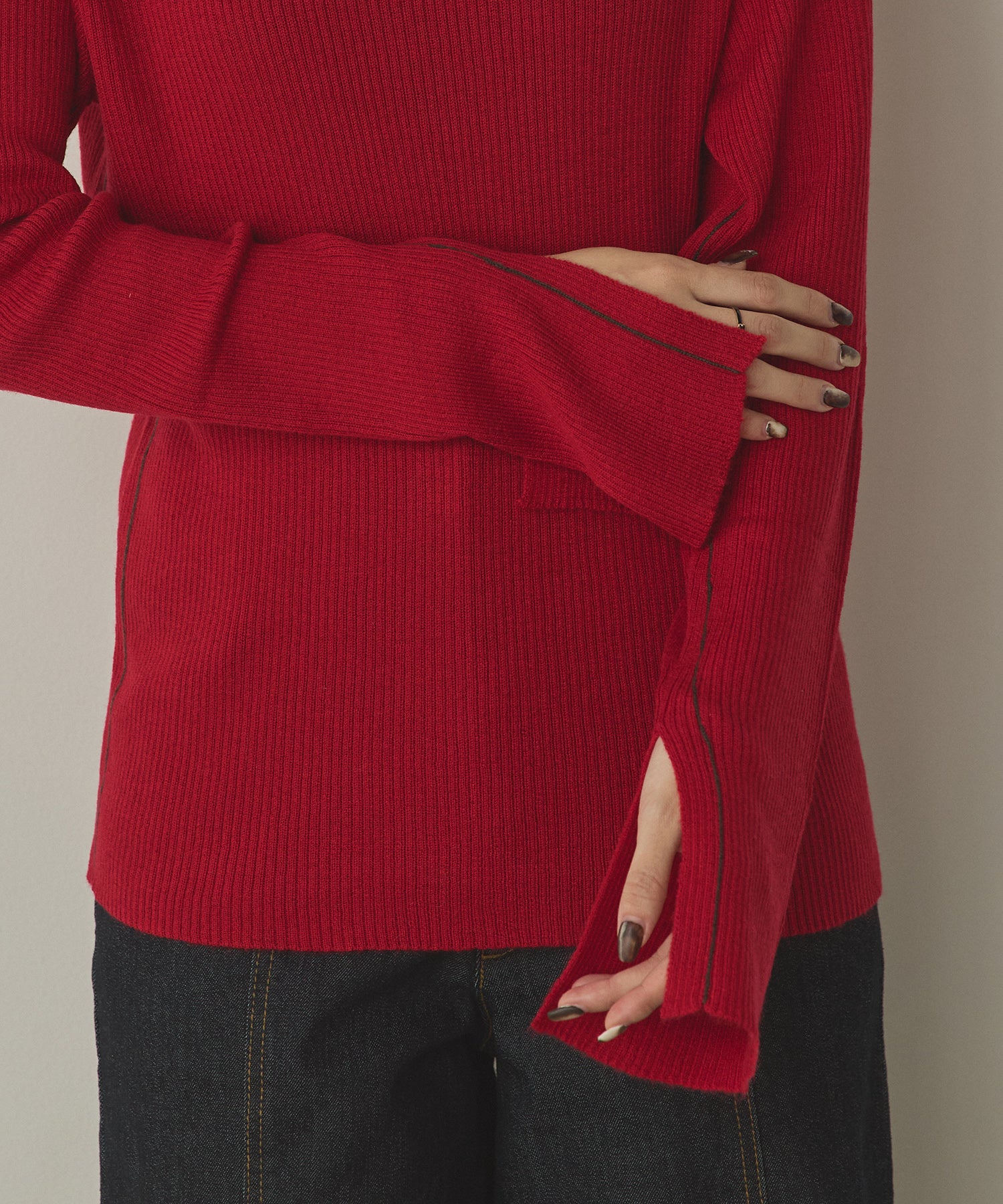 配色 タートルリブニット