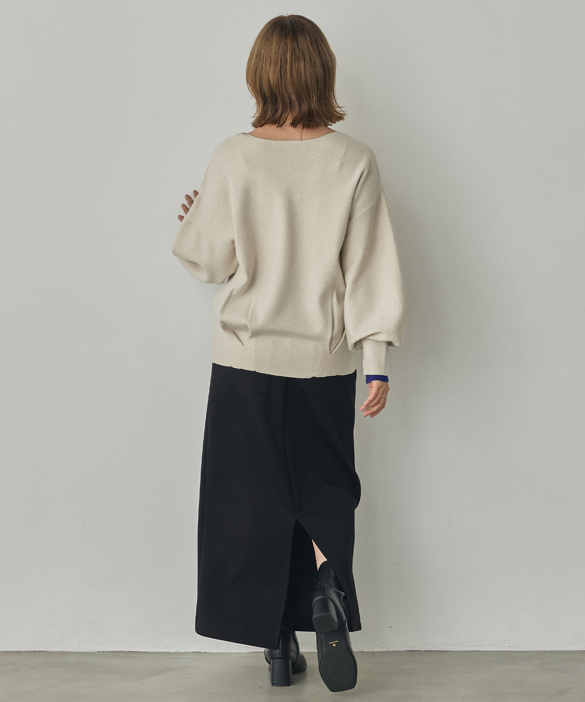[ANTI-STATIC] YAWAMOCHI YARN PUFFY-SLEEVE COLOR-BLOCK KNIT
