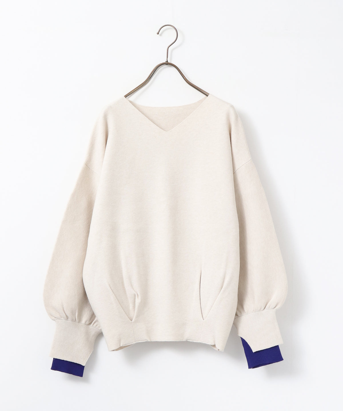 [ANTI-STATIC] YAWAMOCHI YARN PUFFY-SLEEVE COLOR-BLOCK KNIT