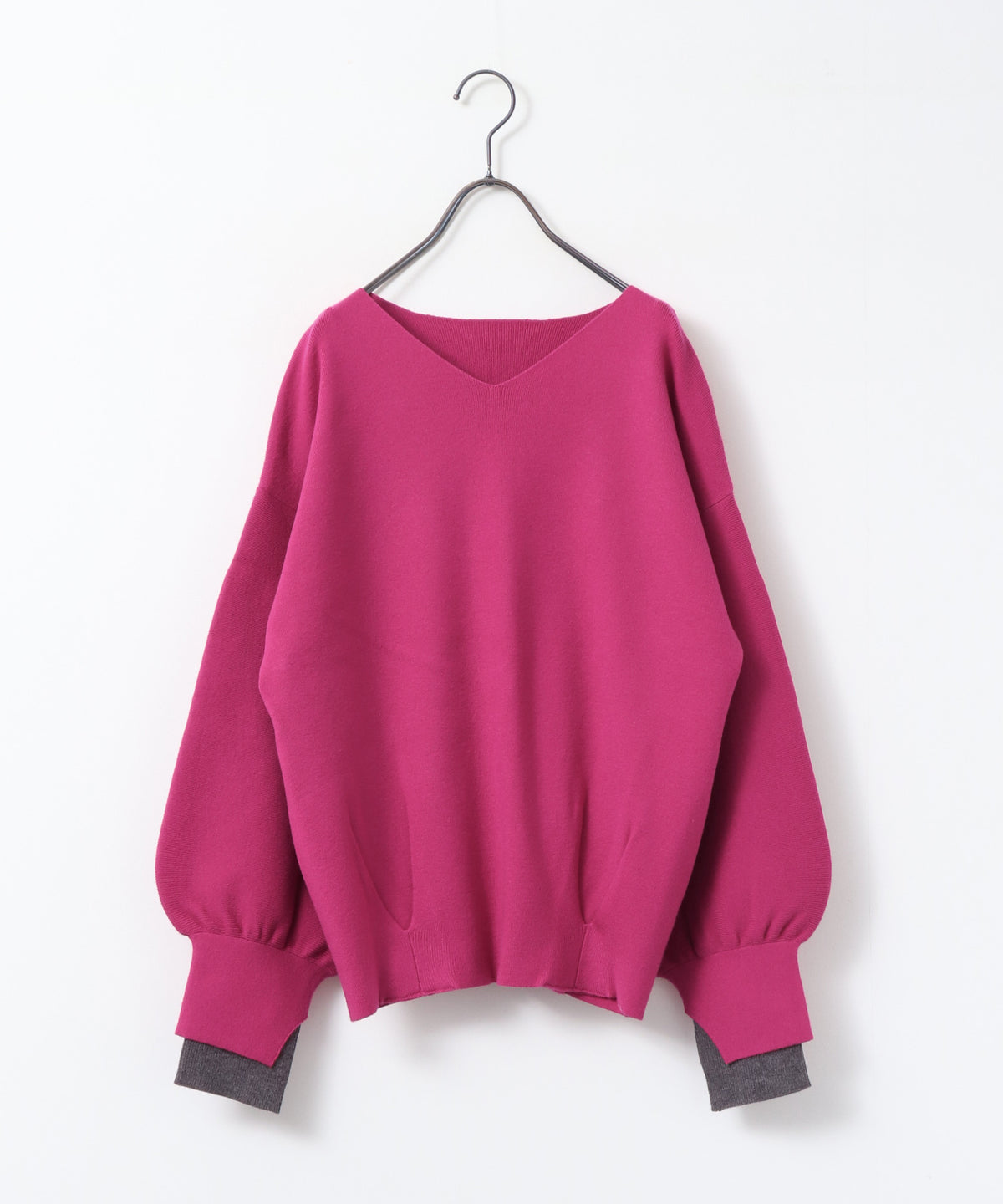 [ANTI-STATIC] YAWAMOCHI YARN PUFFY-SLEEVE COLOR-BLOCK KNIT