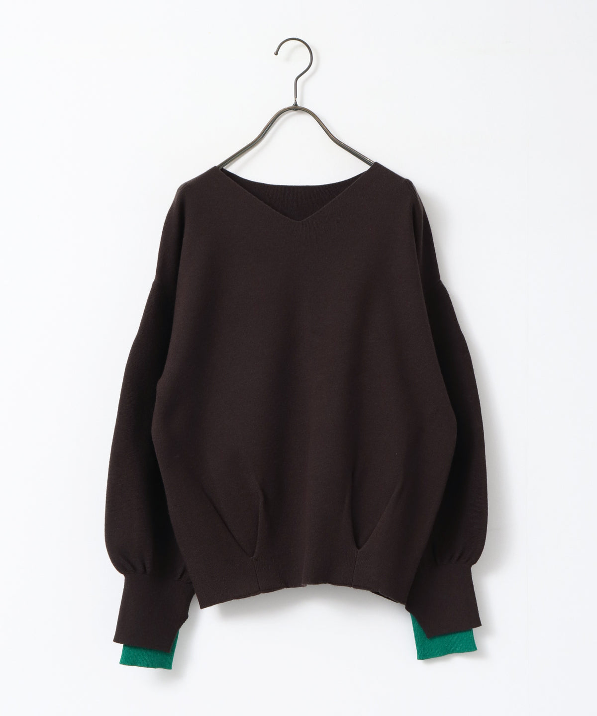 [ANTI-STATIC] YAWAMOCHI YARN PUFFY-SLEEVE COLOR-BLOCK KNIT