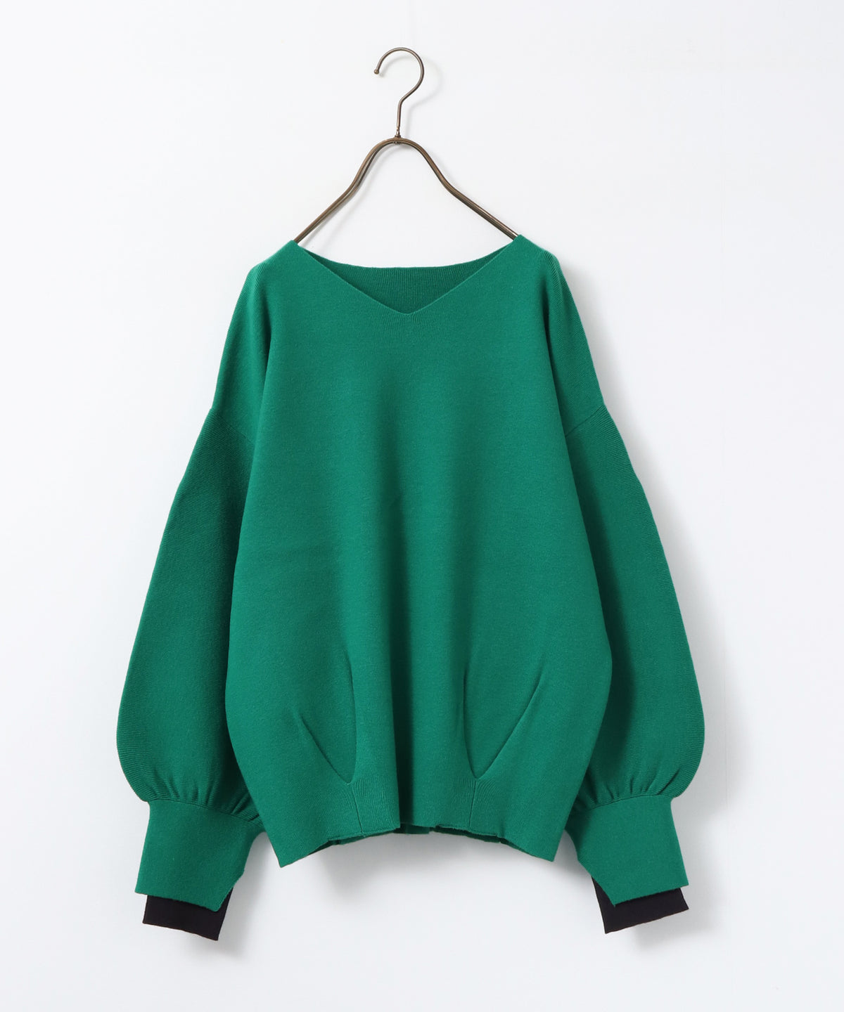 [ANTI-STATIC] YAWAMOCHI YARN PUFFY-SLEEVE COLOR-BLOCK KNIT