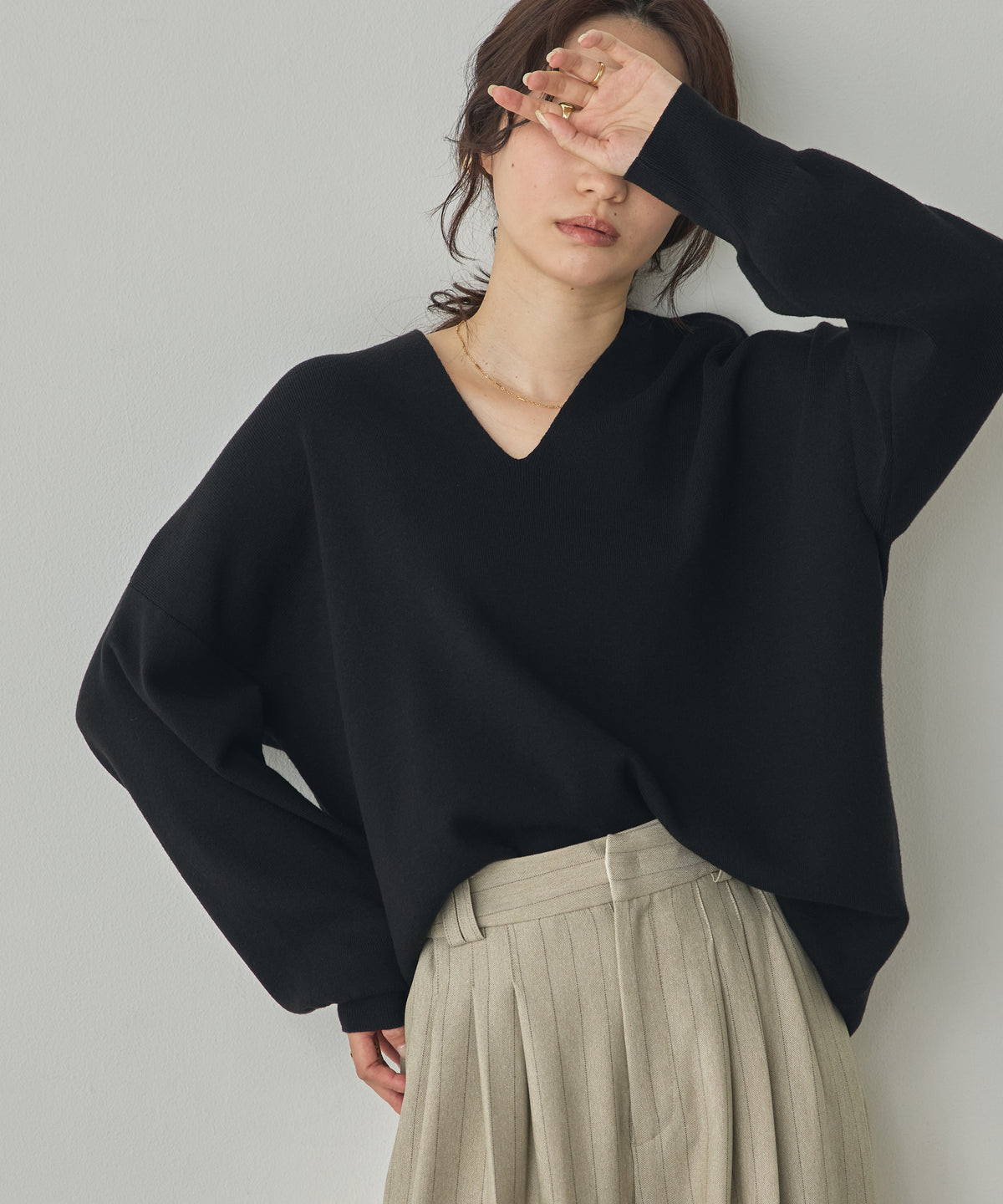 [ANTI-STATIC] YAWAMOCHI YARN DROP-SHOULDER KNIT