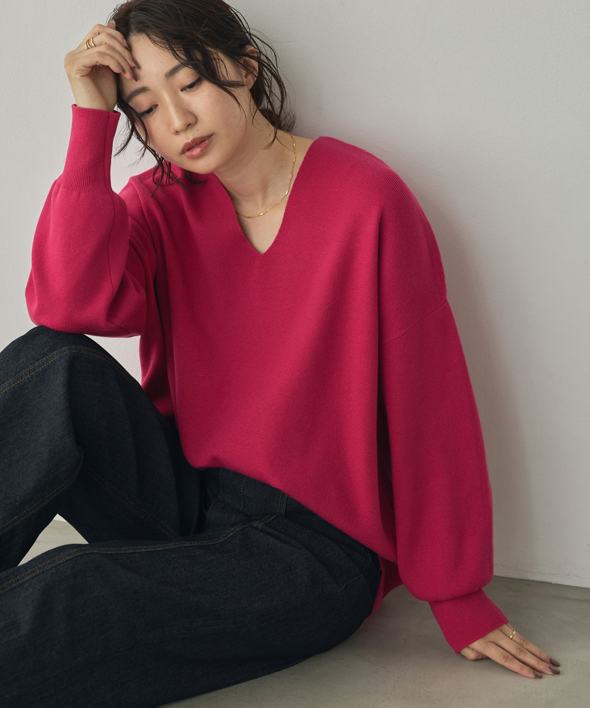 [ANTI-STATIC] YAWAMOCHI YARN DROP-SHOULDER KNIT