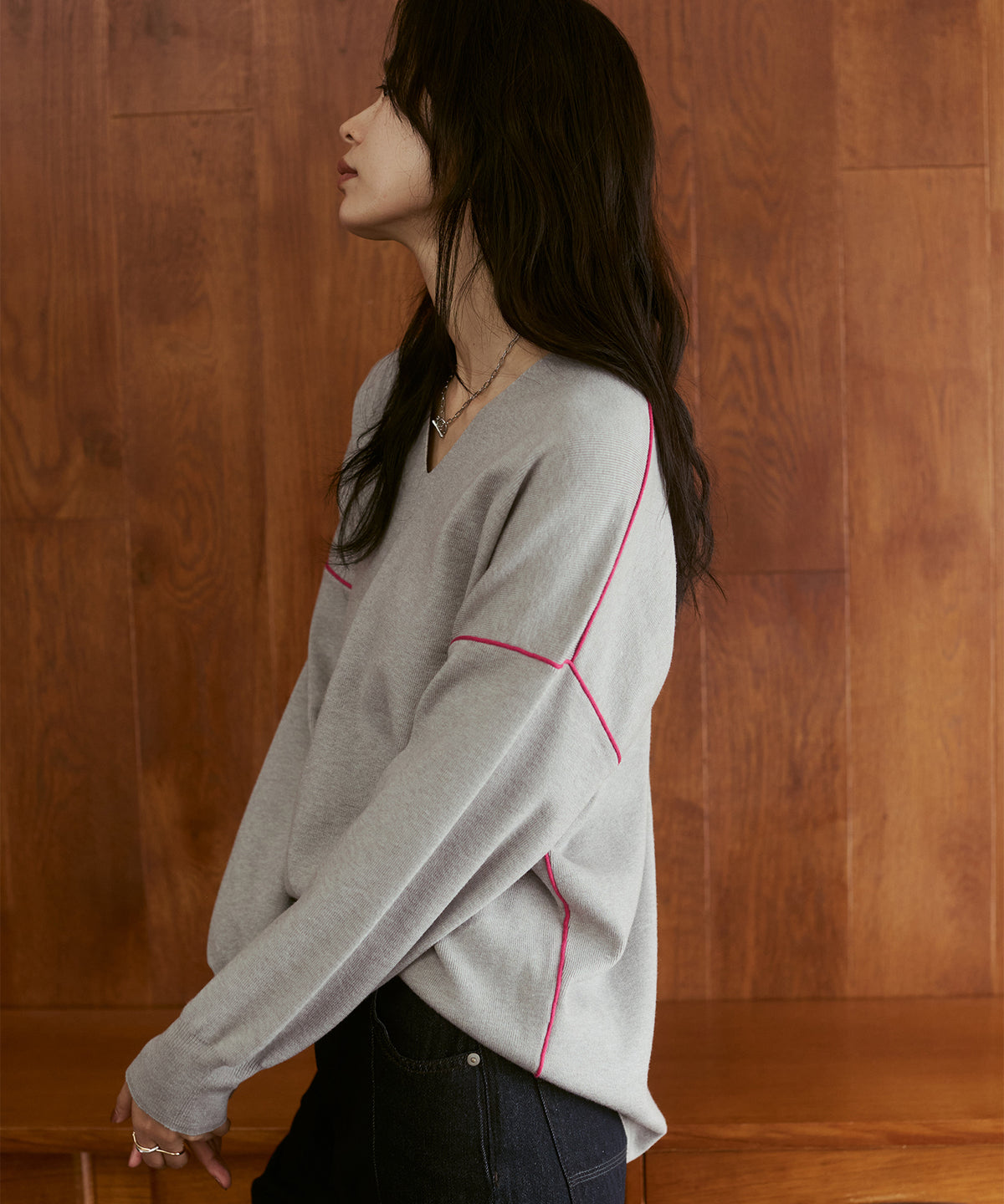 [ANTI-STATIC] YAWAMOCHI YARN COLOR-BLOCKED DROP-SHOULDER KNIT