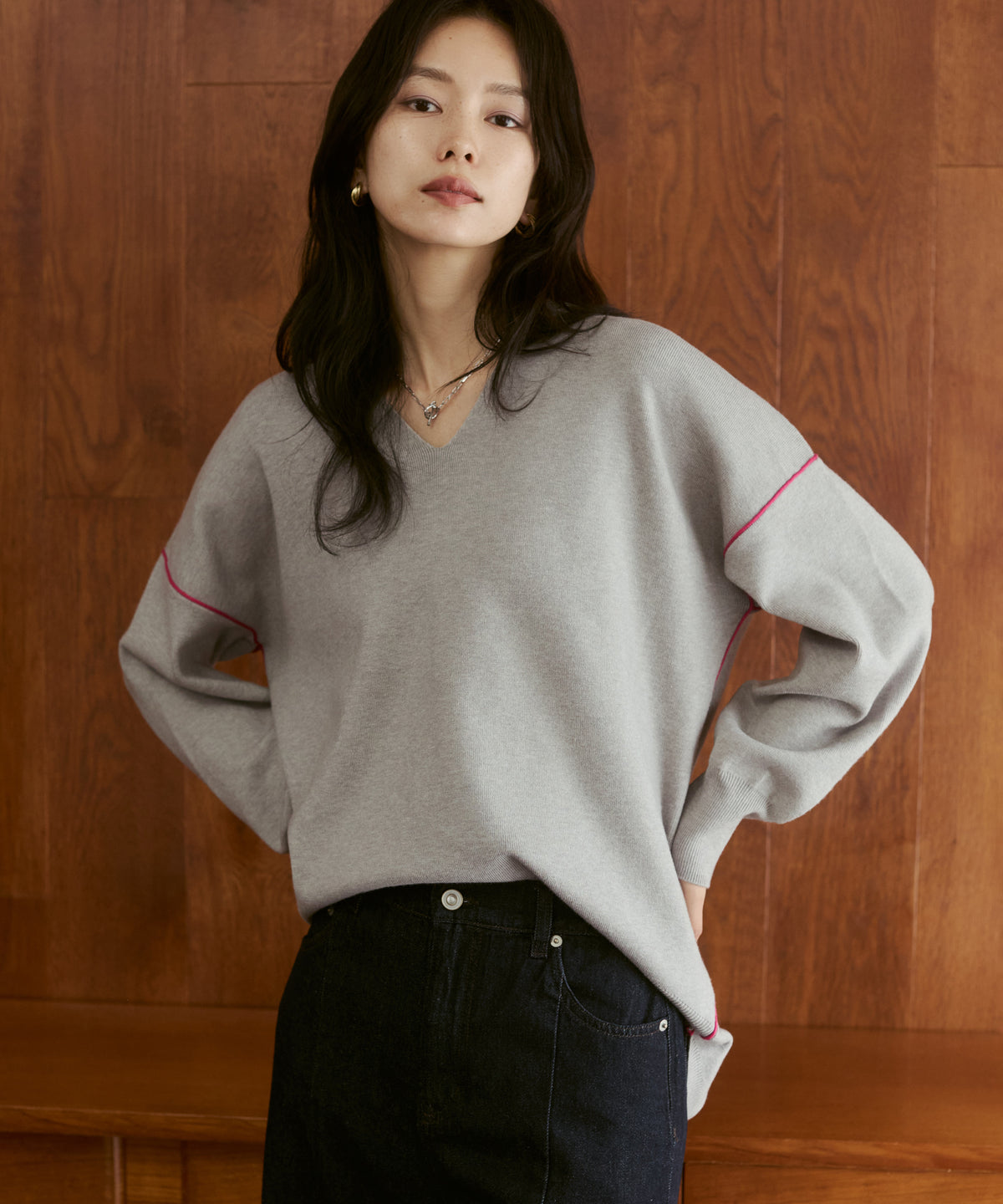 [ANTI-STATIC] YAWAMOCHI YARN COLOR-BLOCKED DROP-SHOULDER KNIT