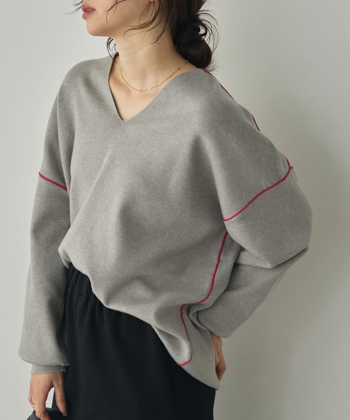 [ANTI-STATIC] YAWAMOCHI YARN COLOR-BLOCKED DROP-SHOULDER KNIT