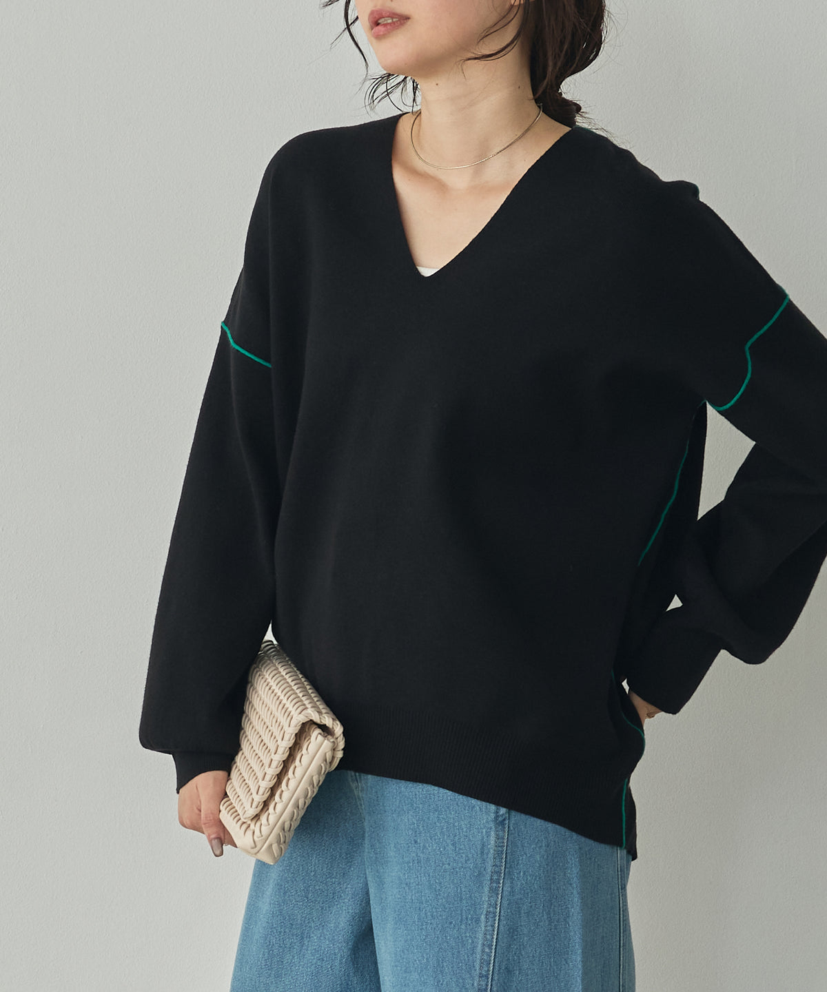 [ANTI-STATIC] YAWAMOCHI YARN COLOR-BLOCKED DROP-SHOULDER KNIT