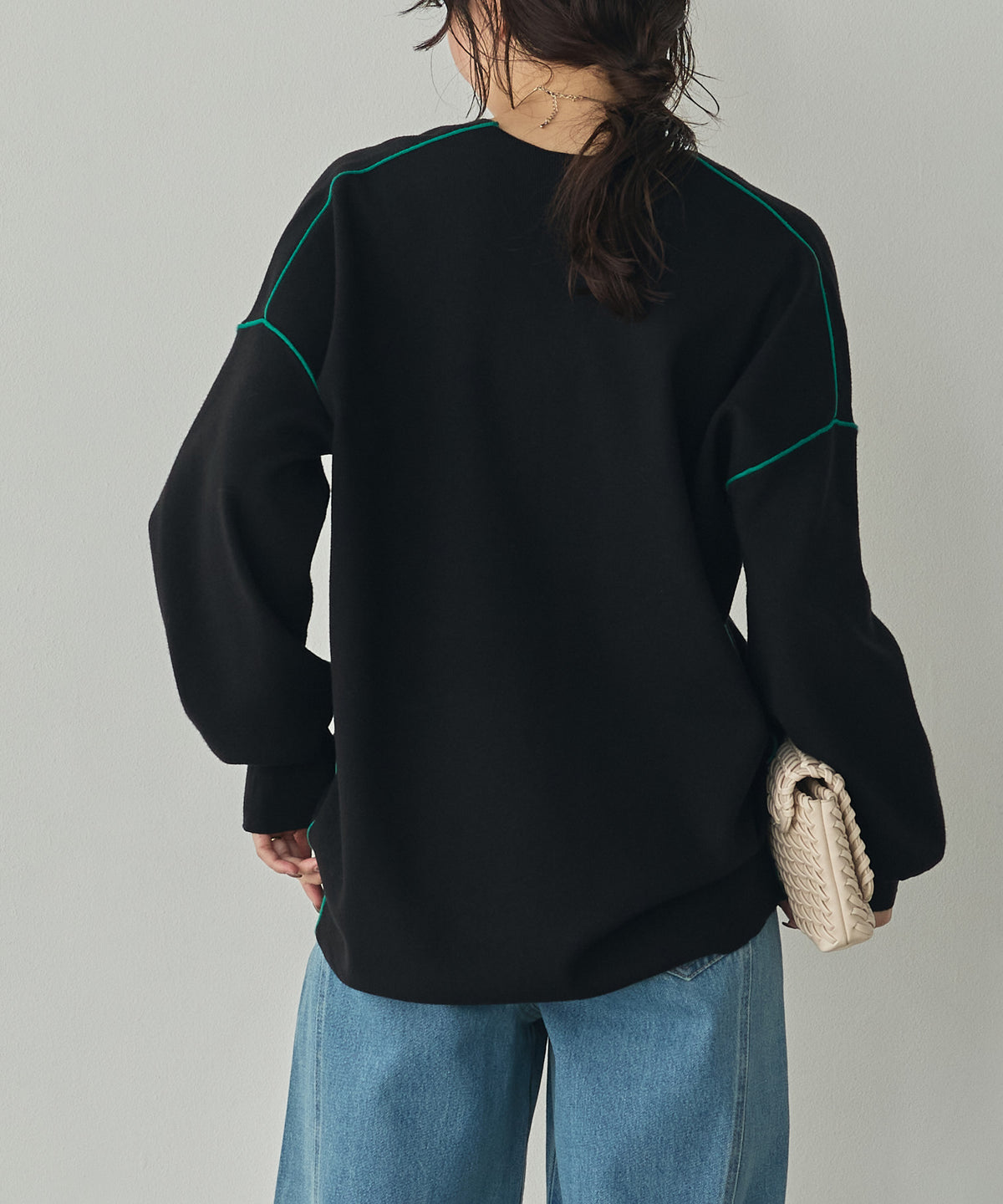 [ANTI-STATIC] YAWAMOCHI YARN COLOR-BLOCKED DROP-SHOULDER KNIT