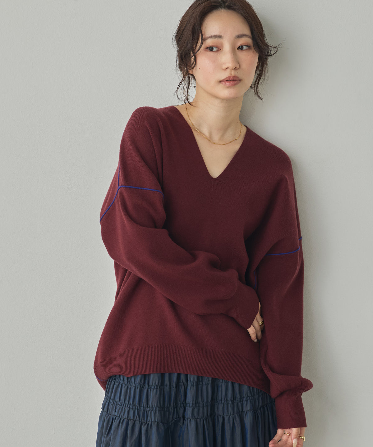 [ANTI-STATIC] YAWAMOCHI YARN COLOR-BLOCKED DROP-SHOULDER KNIT