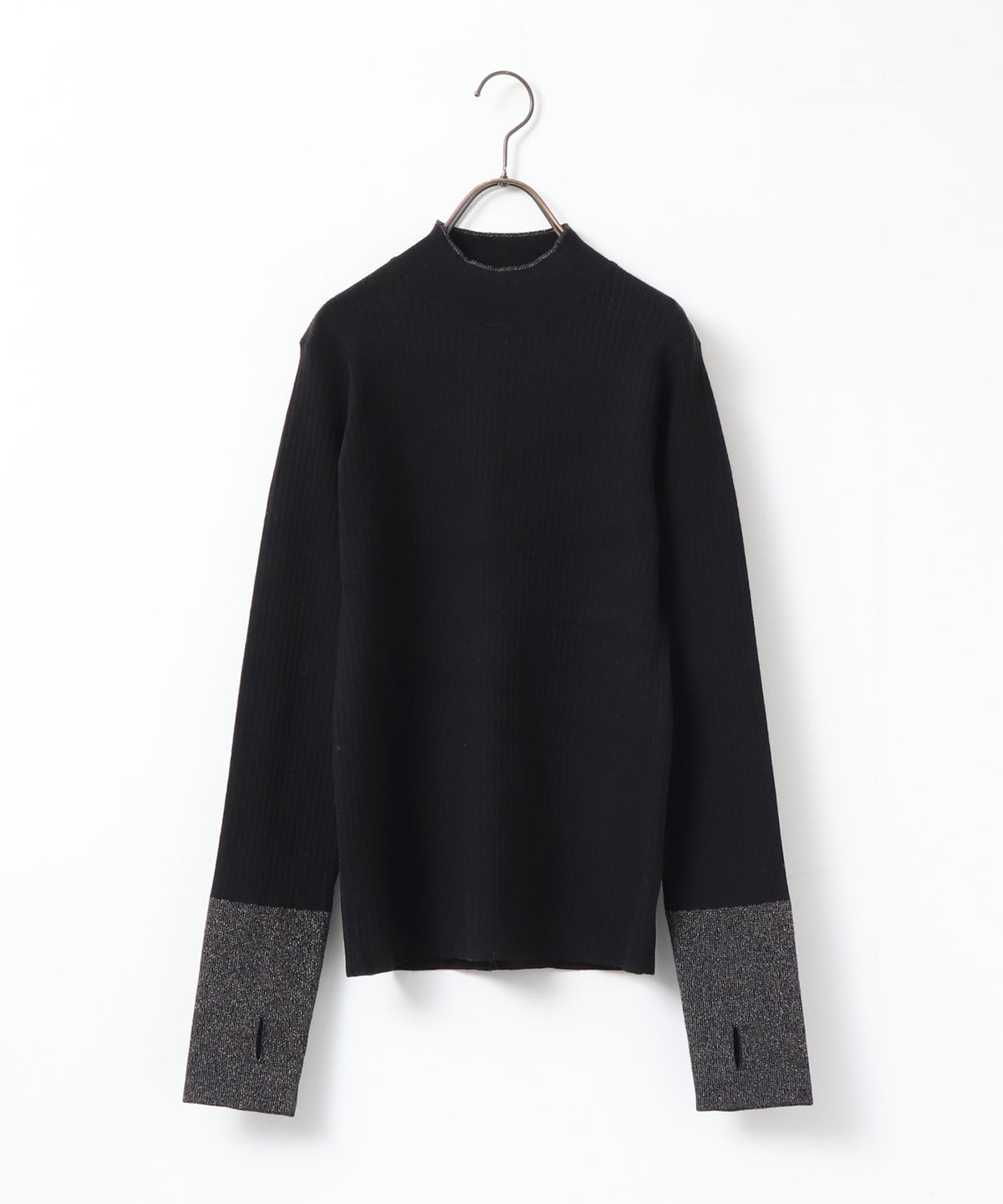 [ANTI-STATIC] YAWAMOCHI YARN RIBBED COLOR-BLOCKED THUMBHOLE HIGH-NECK KNIT