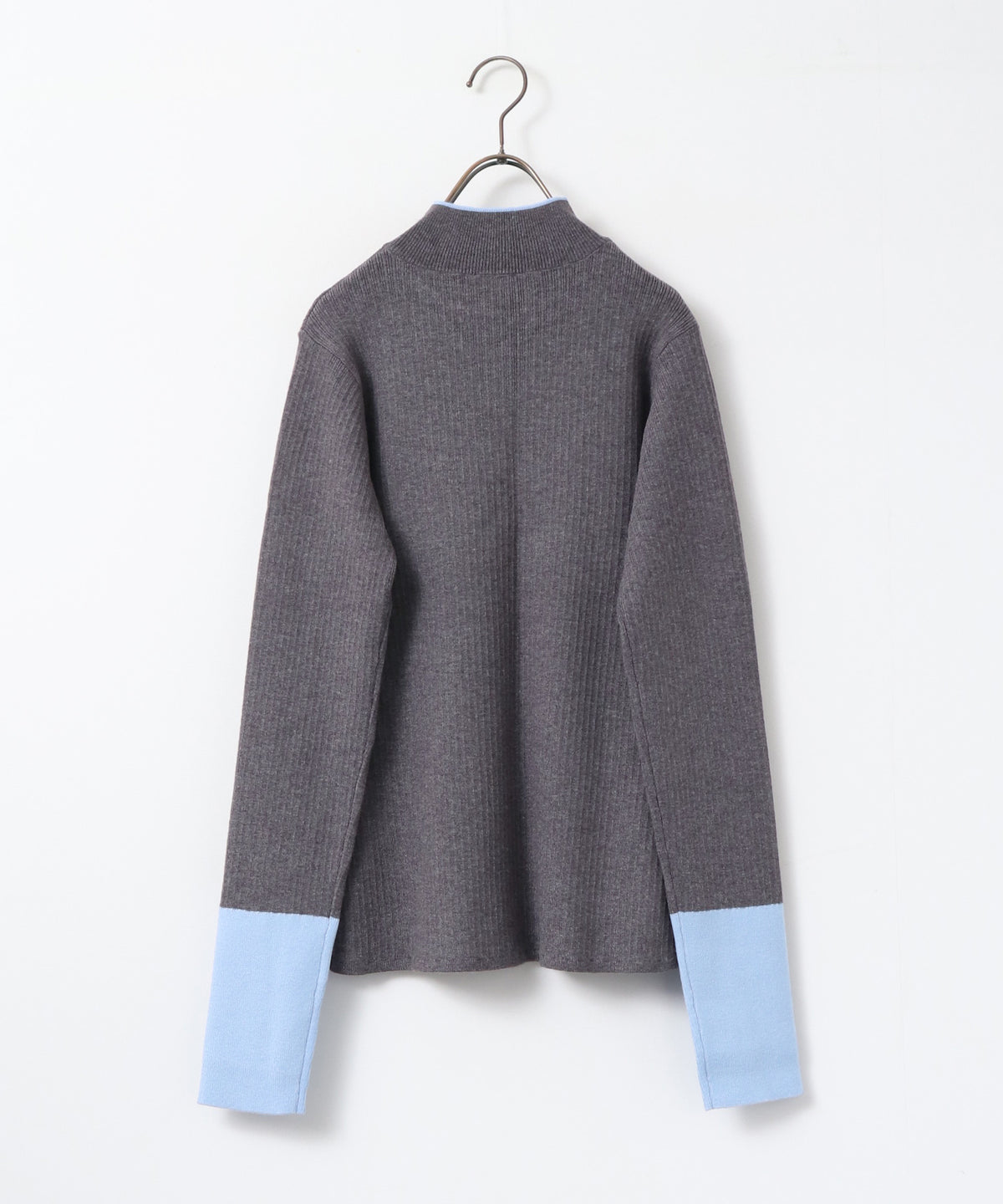[ANTI-STATIC] YAWAMOCHI YARN RIBBED COLOR-BLOCKED THUMBHOLE HIGH-NECK KNIT