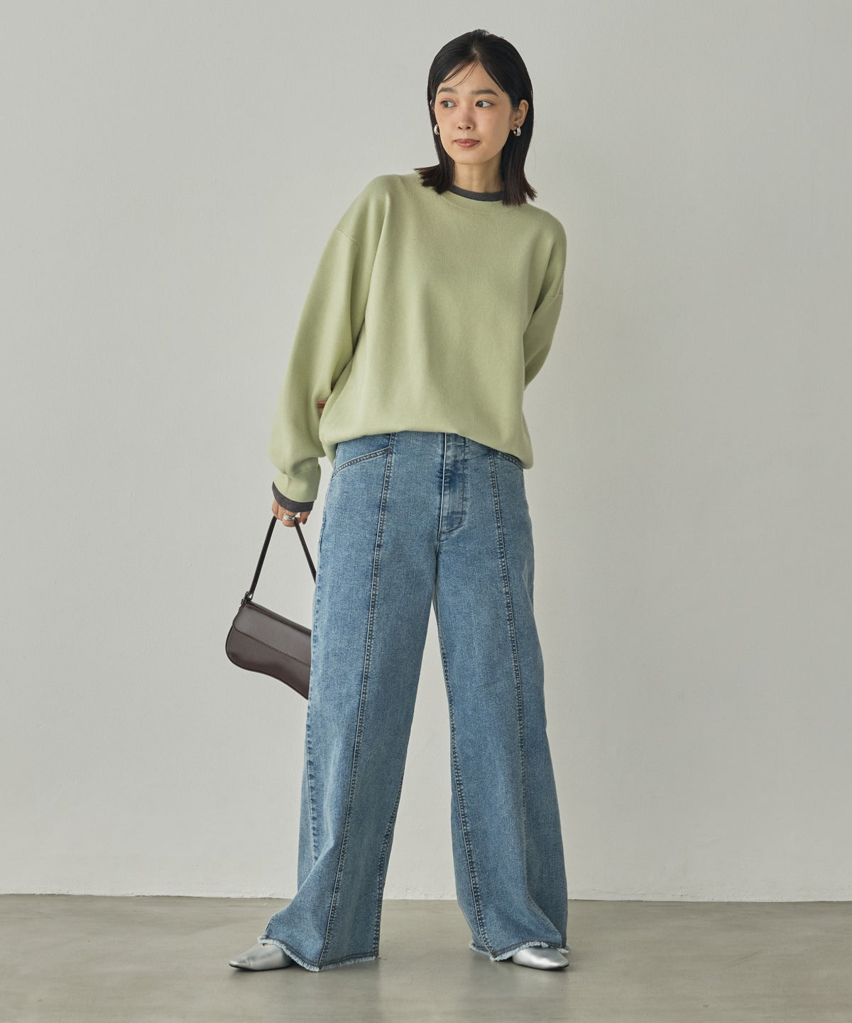 [ANTI-STATIC] YAWAMOCHI YARN CREW-NECK COLOR-BLOCK LAYERED KNIT