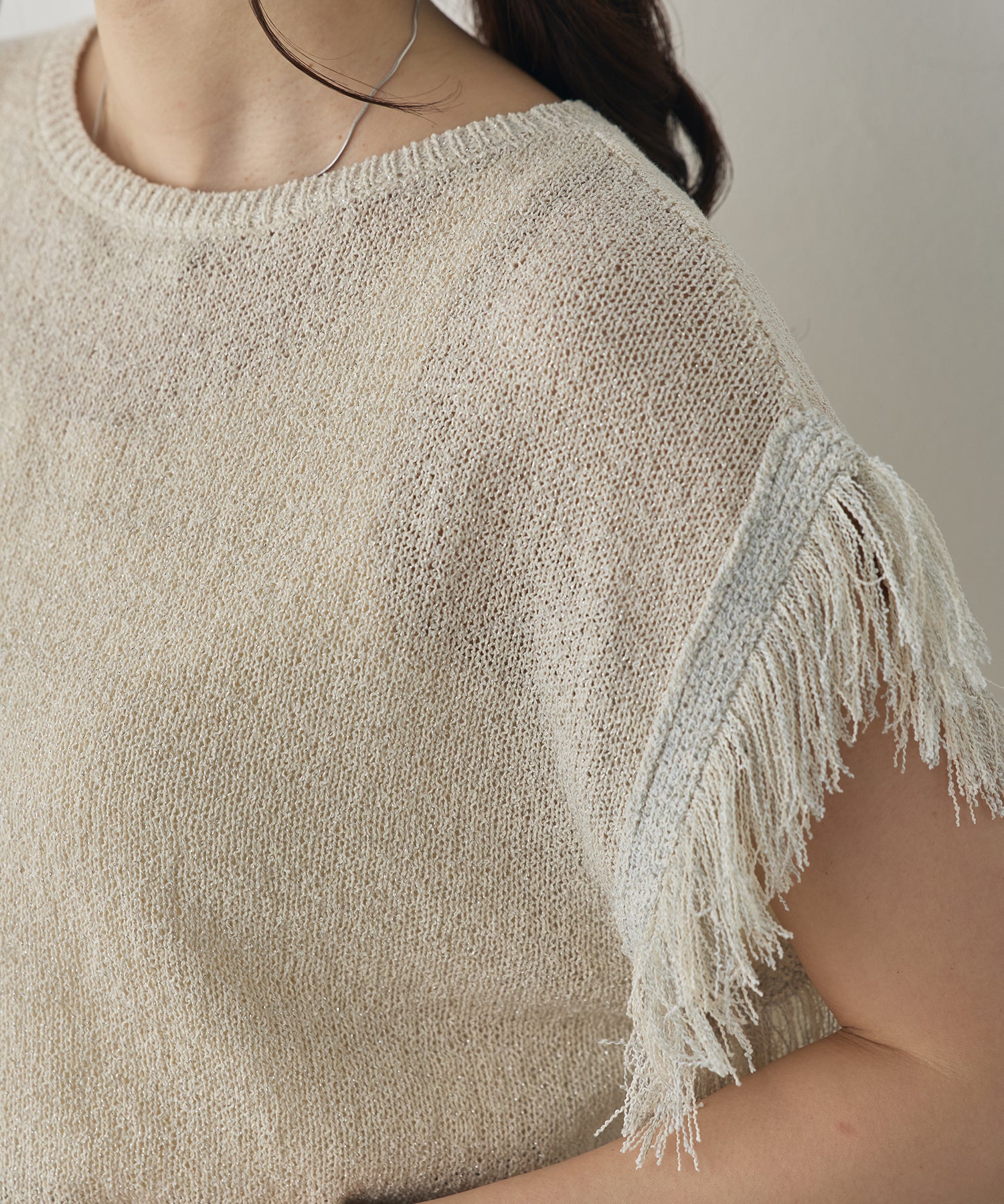 SEQUINED FRINGE-SLEEVE KNIT