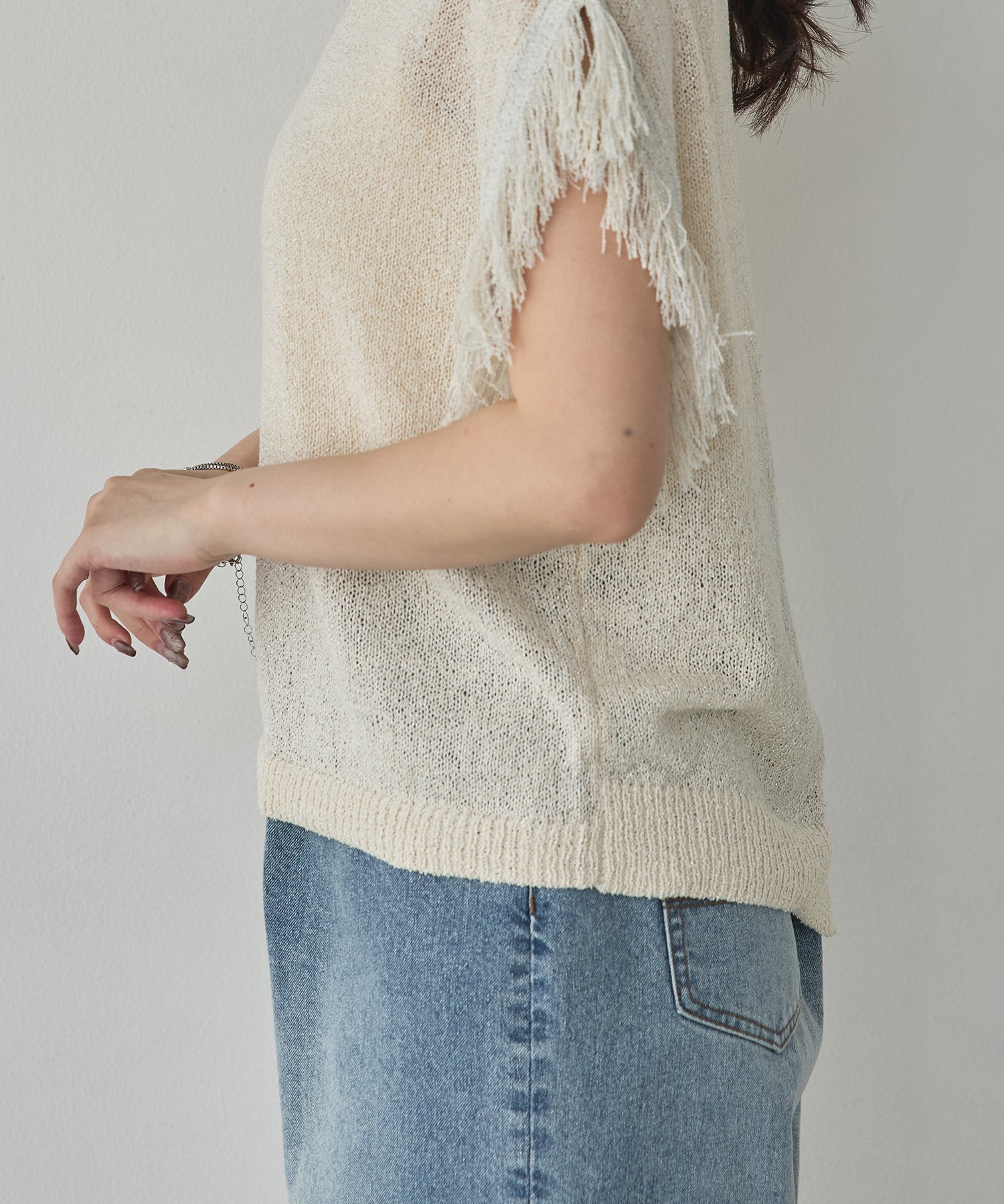 SEQUINED FRINGE-SLEEVE KNIT