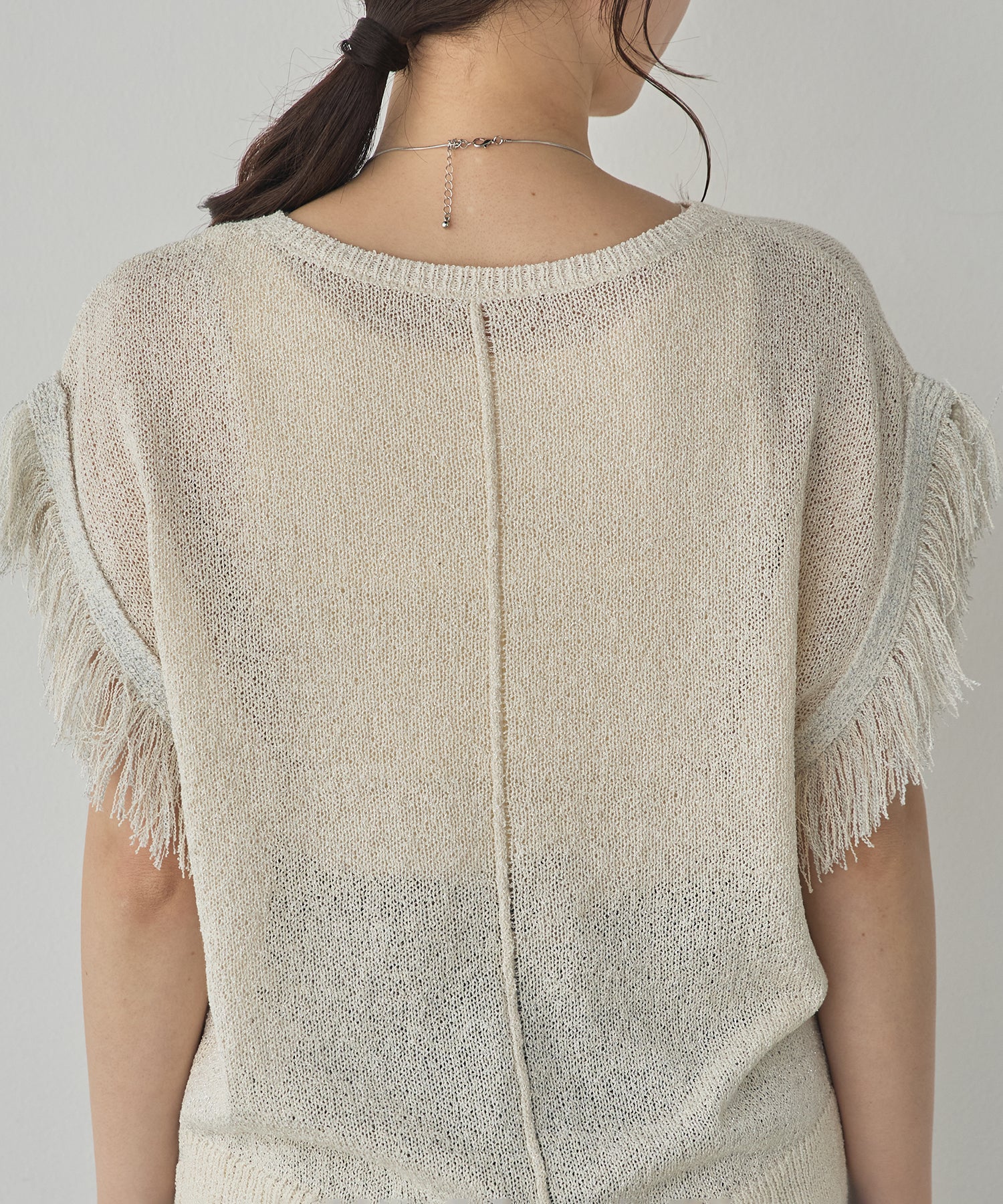 SEQUINED FRINGE-SLEEVE KNIT
