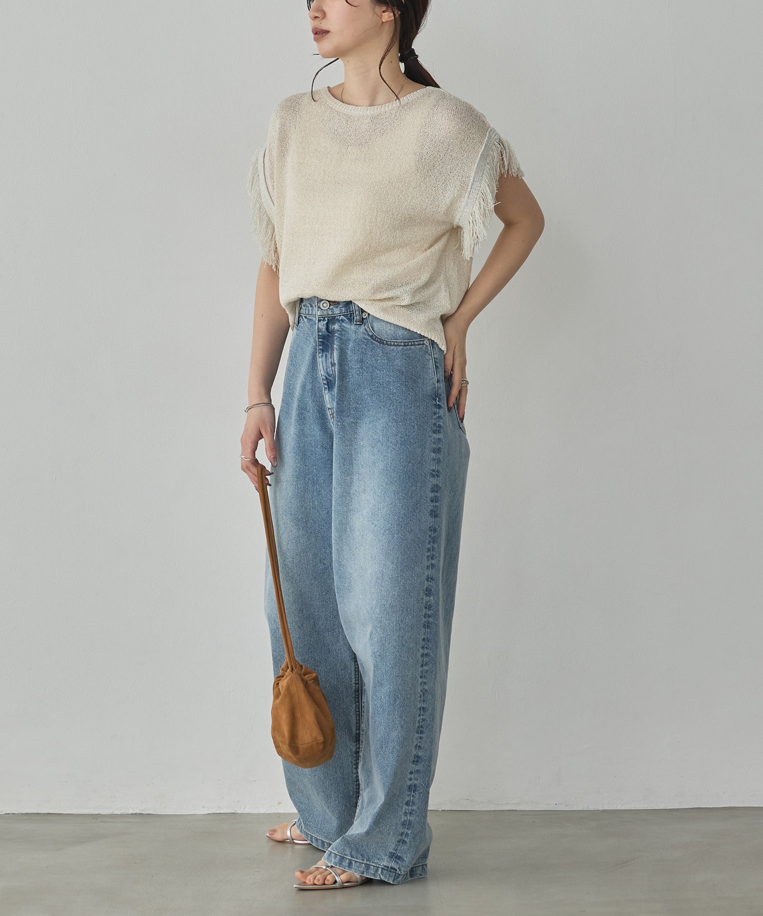 SEQUINED FRINGE-SLEEVE KNIT