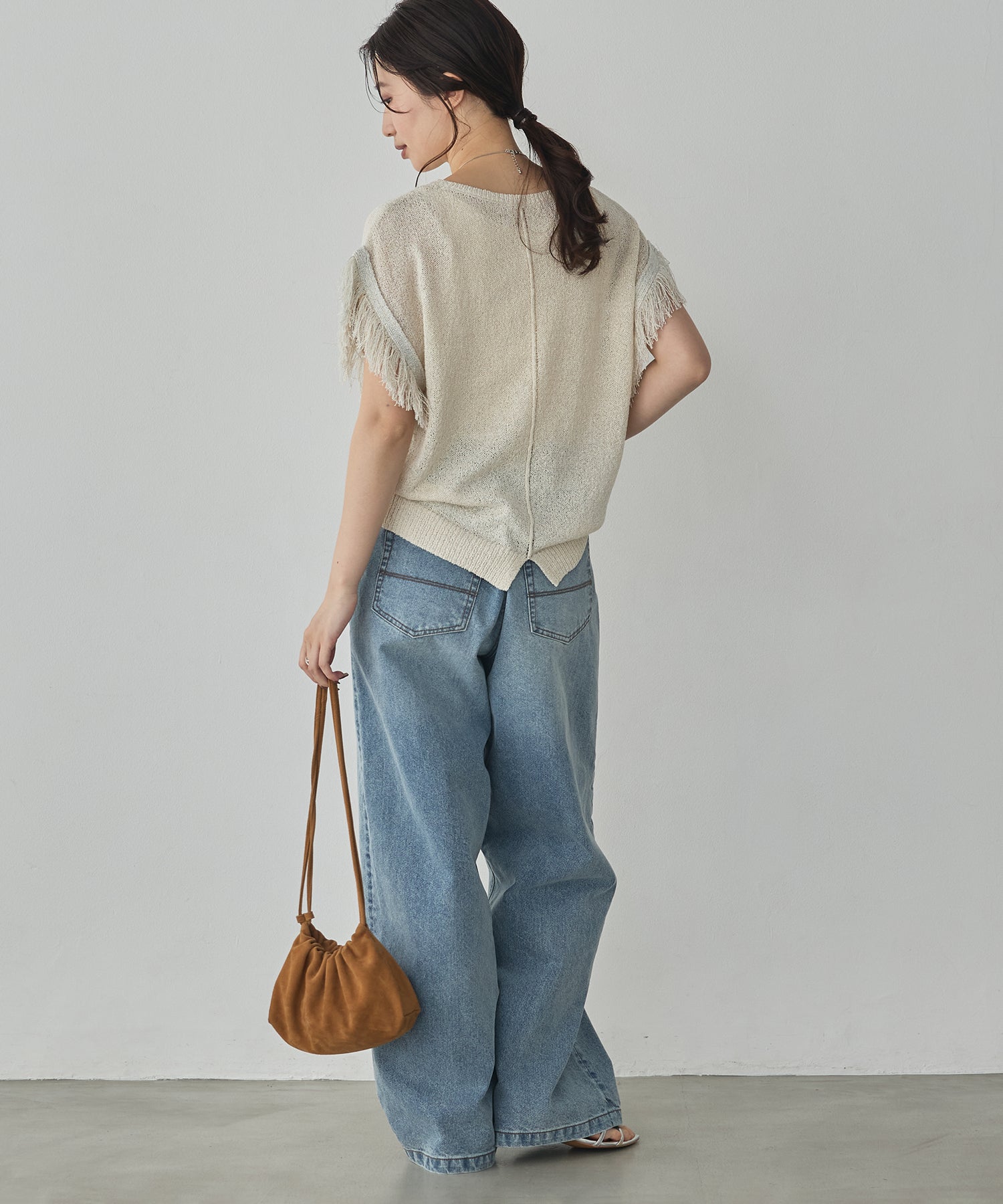 SEQUINED FRINGE-SLEEVE KNIT