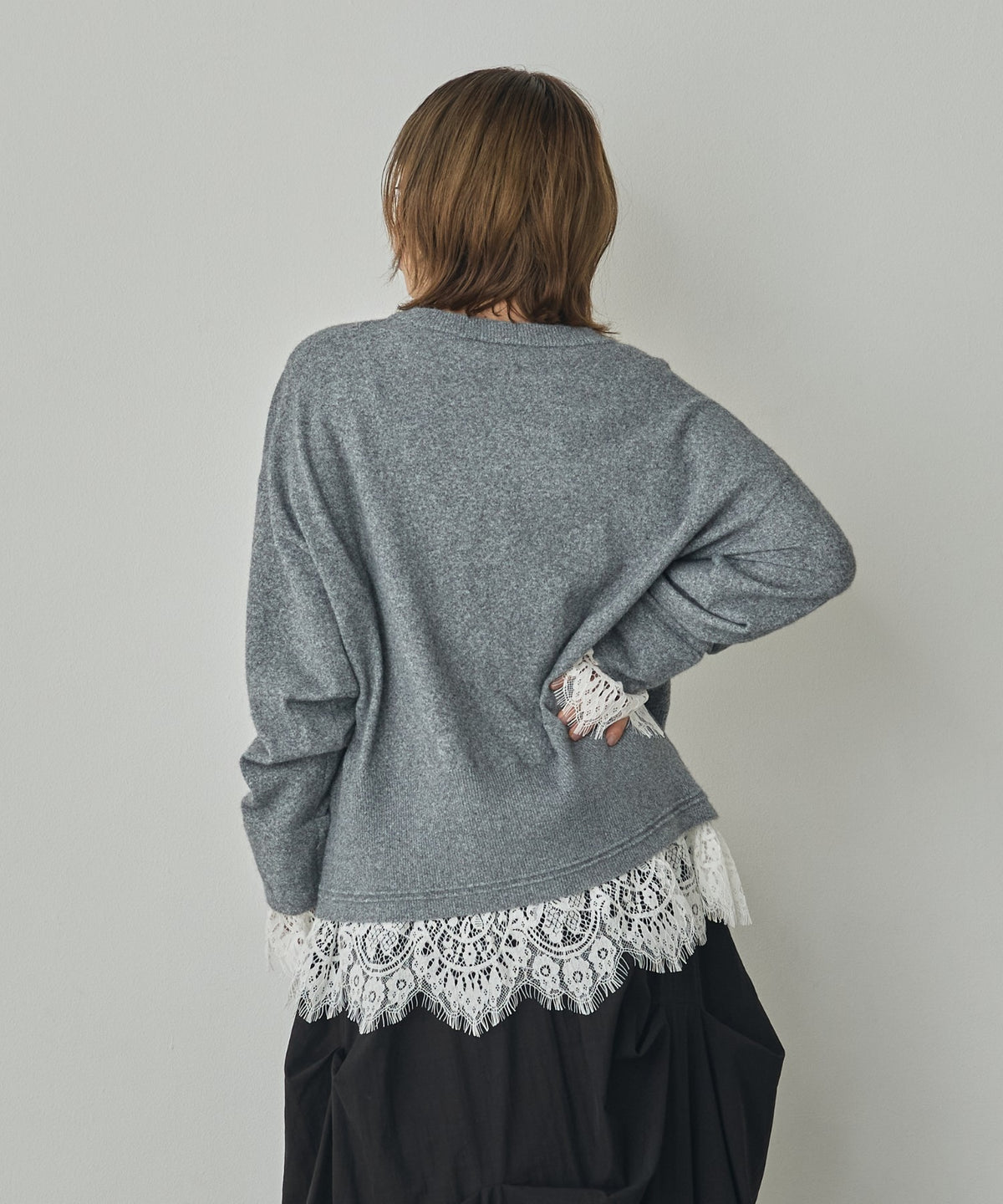 CASHMERE-TOUCH LACE-INLAID KNIT