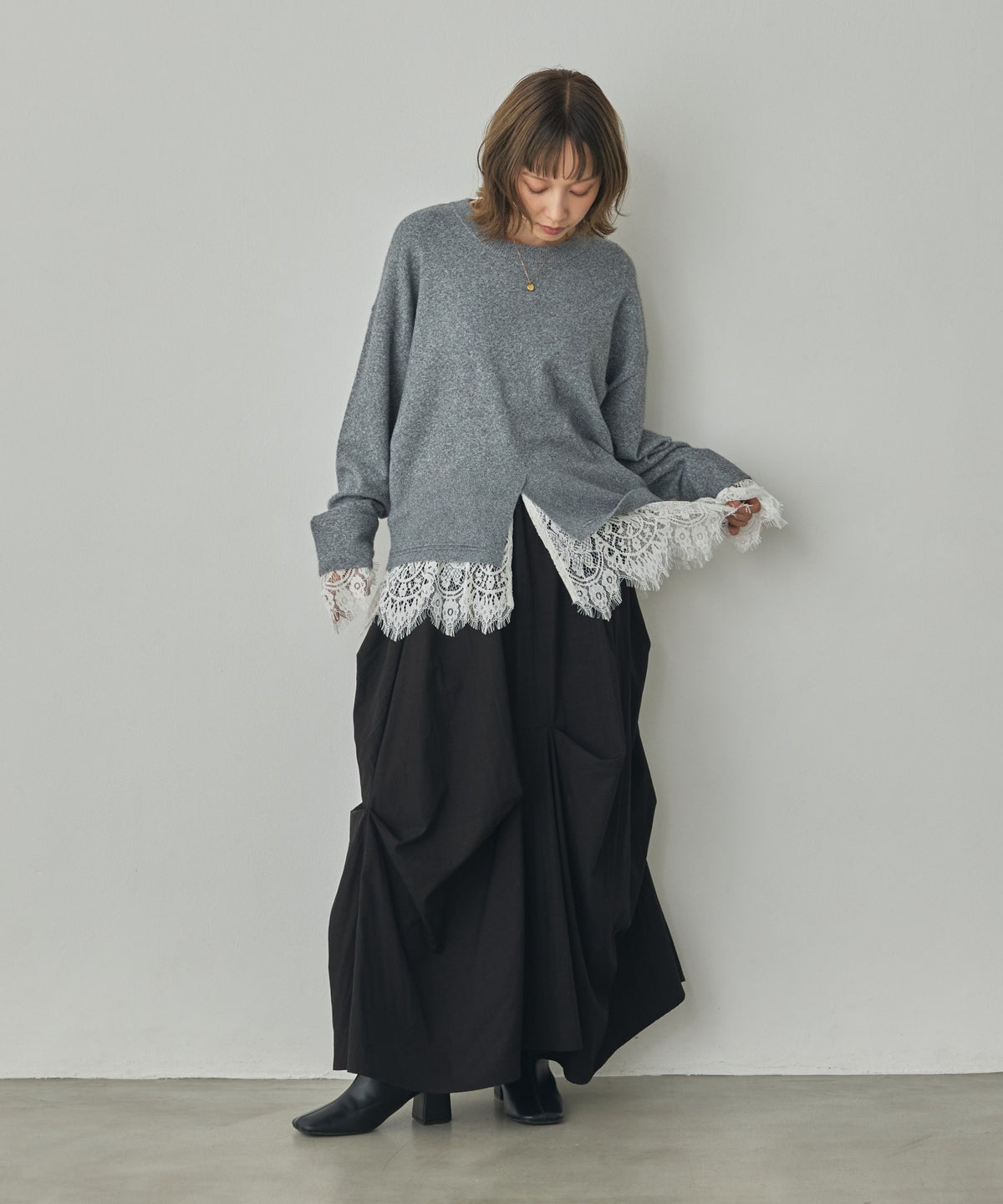 CASHMERE-TOUCH LACE-INLAID KNIT