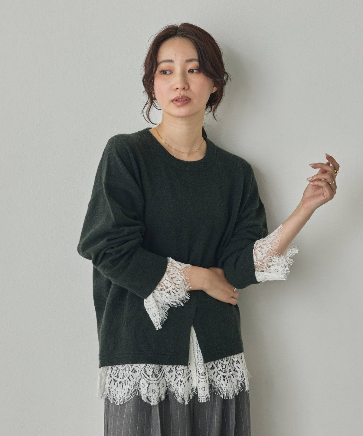 CASHMERE-TOUCH LACE-INLAID KNIT
