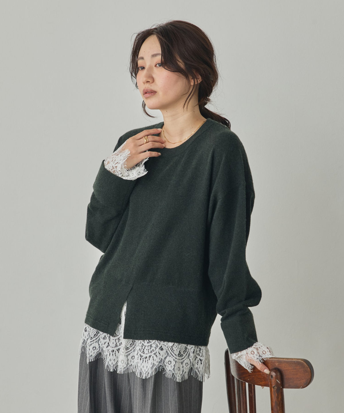 CASHMERE-TOUCH LACE-INLAID KNIT