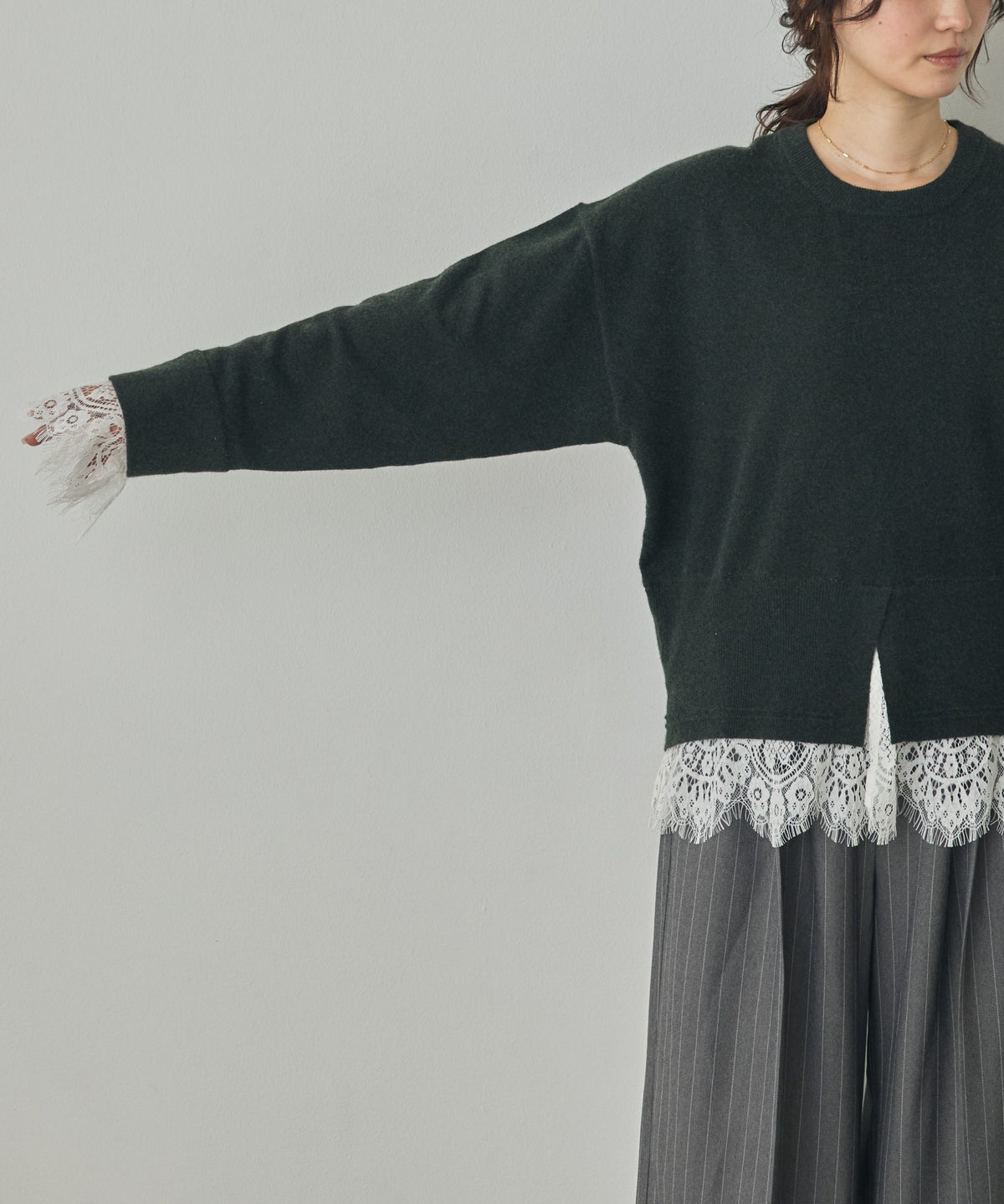 CASHMERE-TOUCH LACE-INLAID KNIT