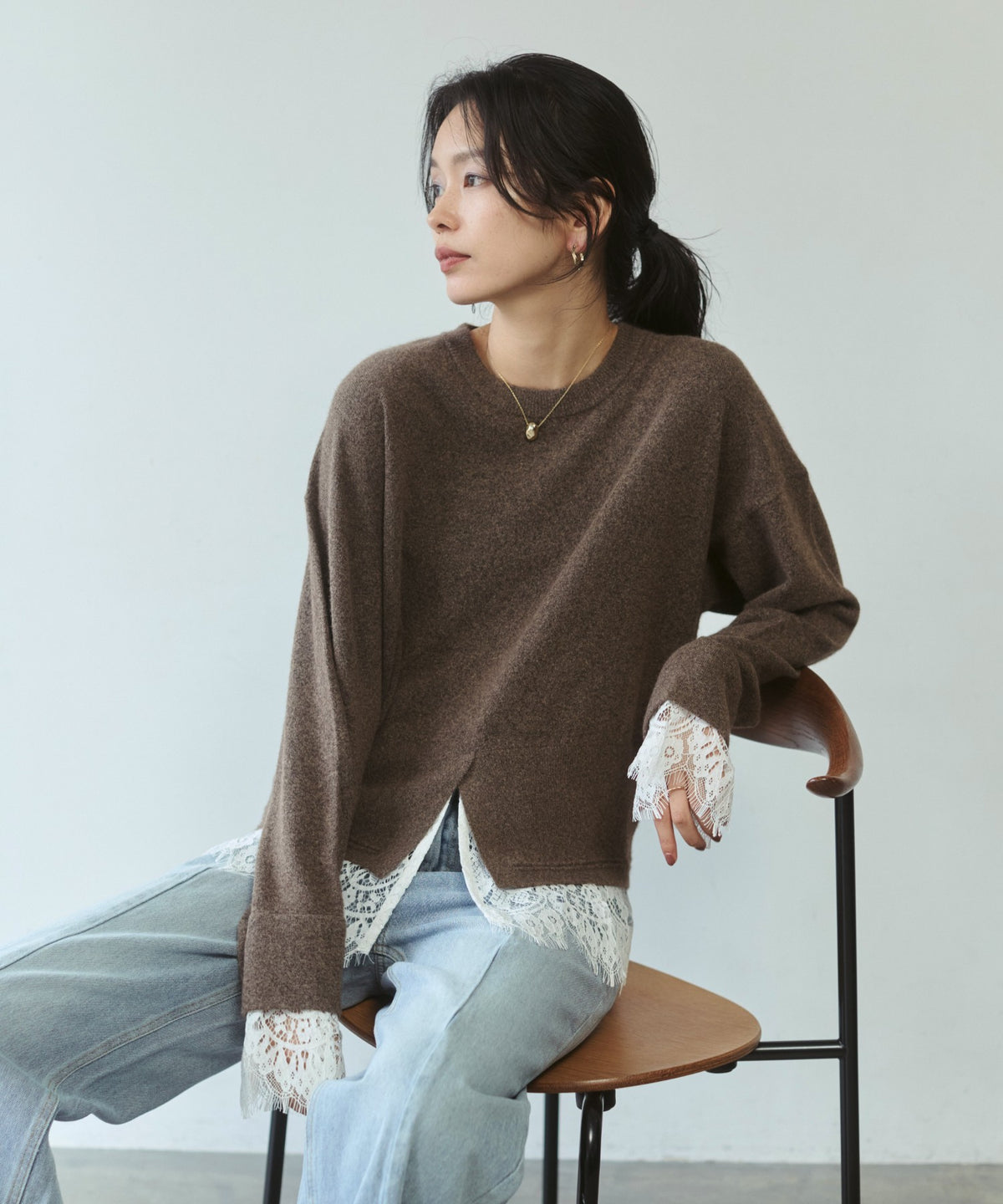 CASHMERE-TOUCH LACE-INLAID KNIT